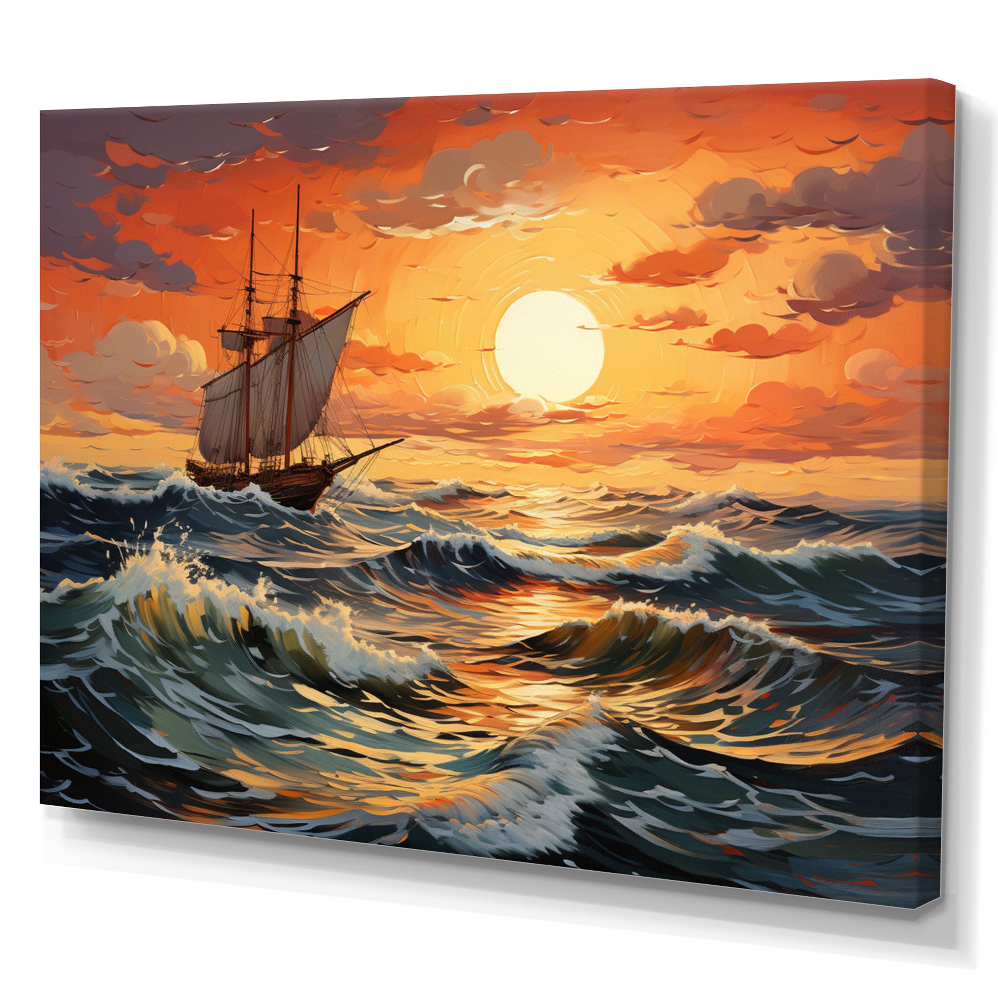 Orange Teal boat Energetic Storm I - Boat Canvas Wall Art