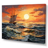 Orange Teal boat Energetic Storm I - Boat Canvas Wall Art