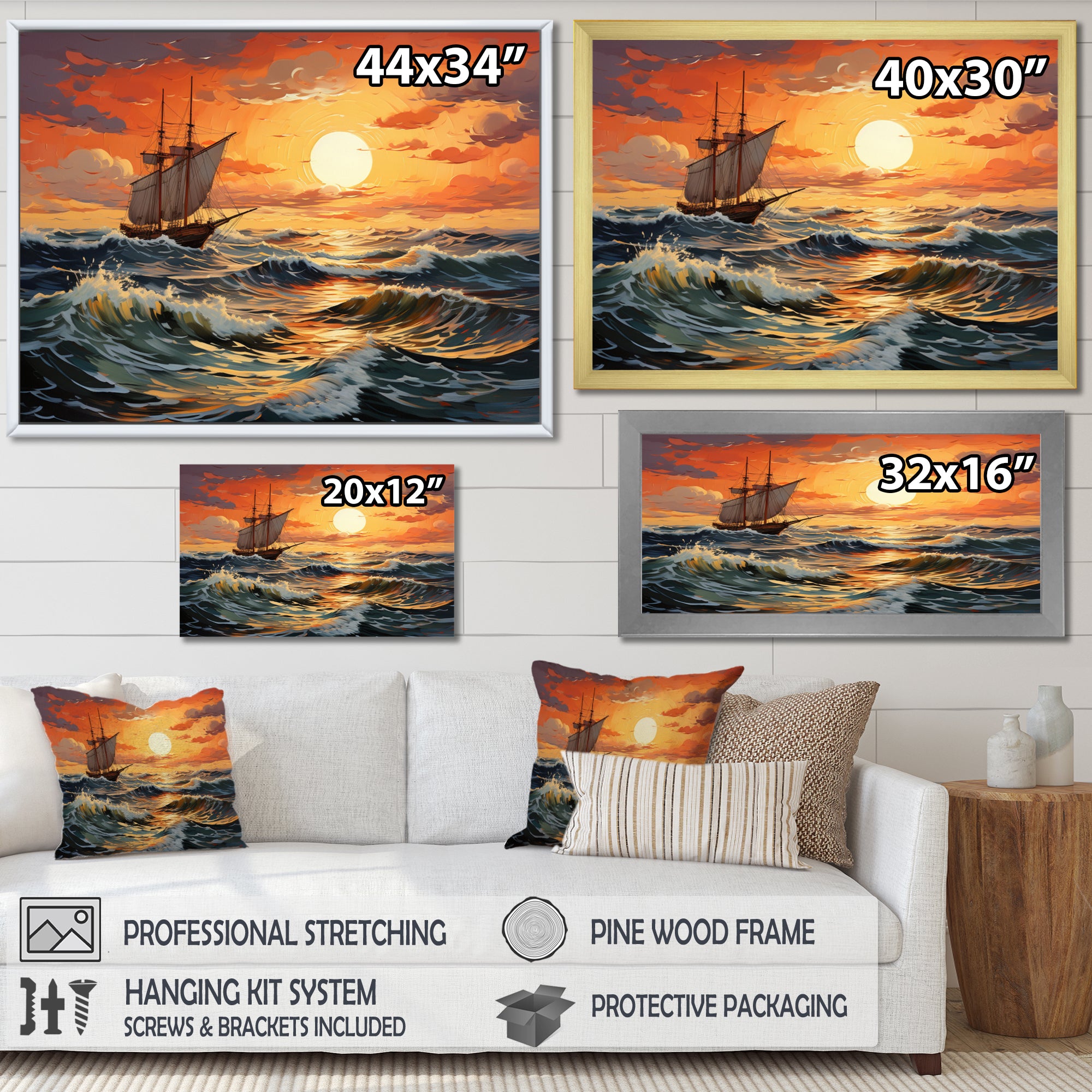 Orange Teal boat Energetic Storm I - Boat Canvas Wall Art