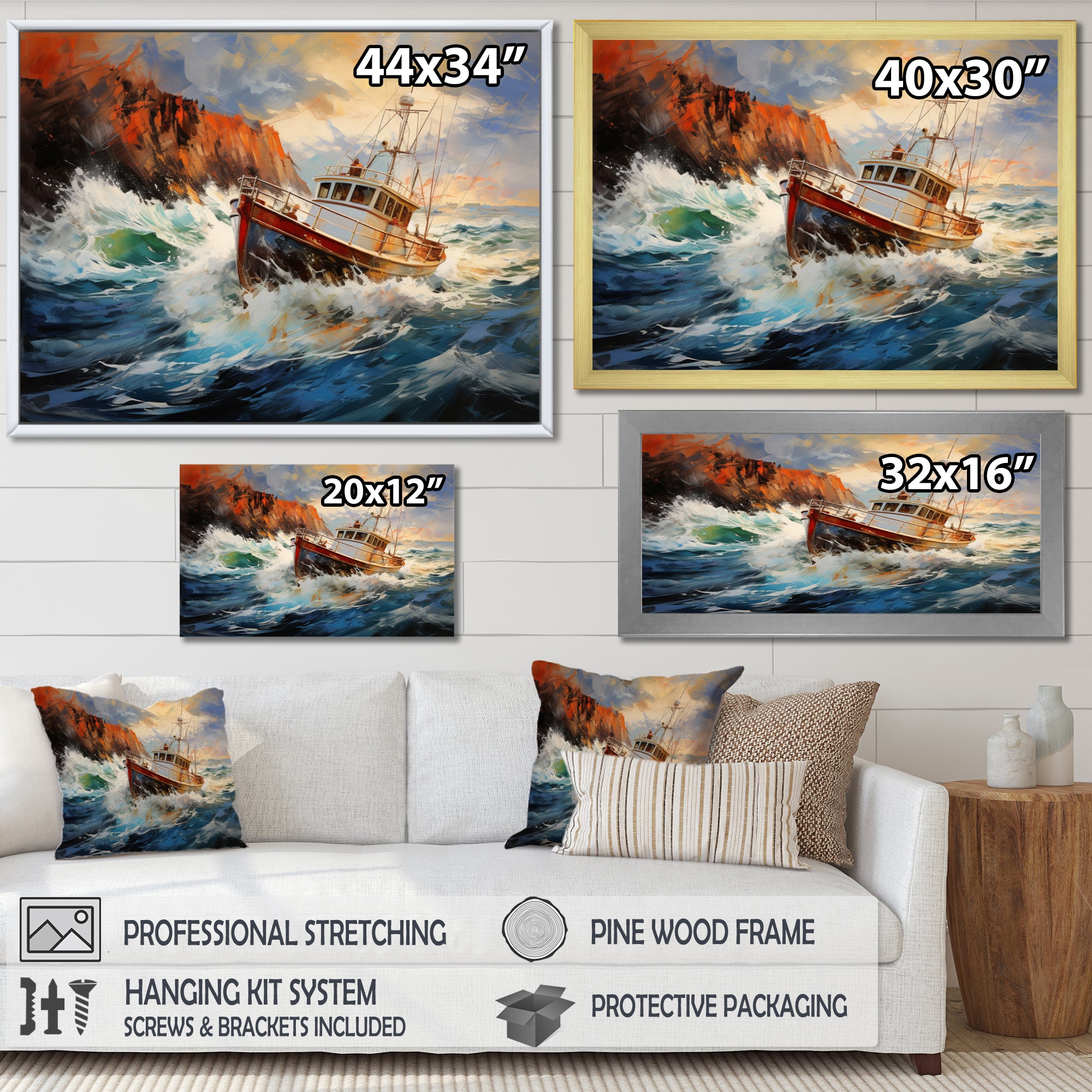 Fishing Boat Dreamy Storm - Boat Canvas Wall Art