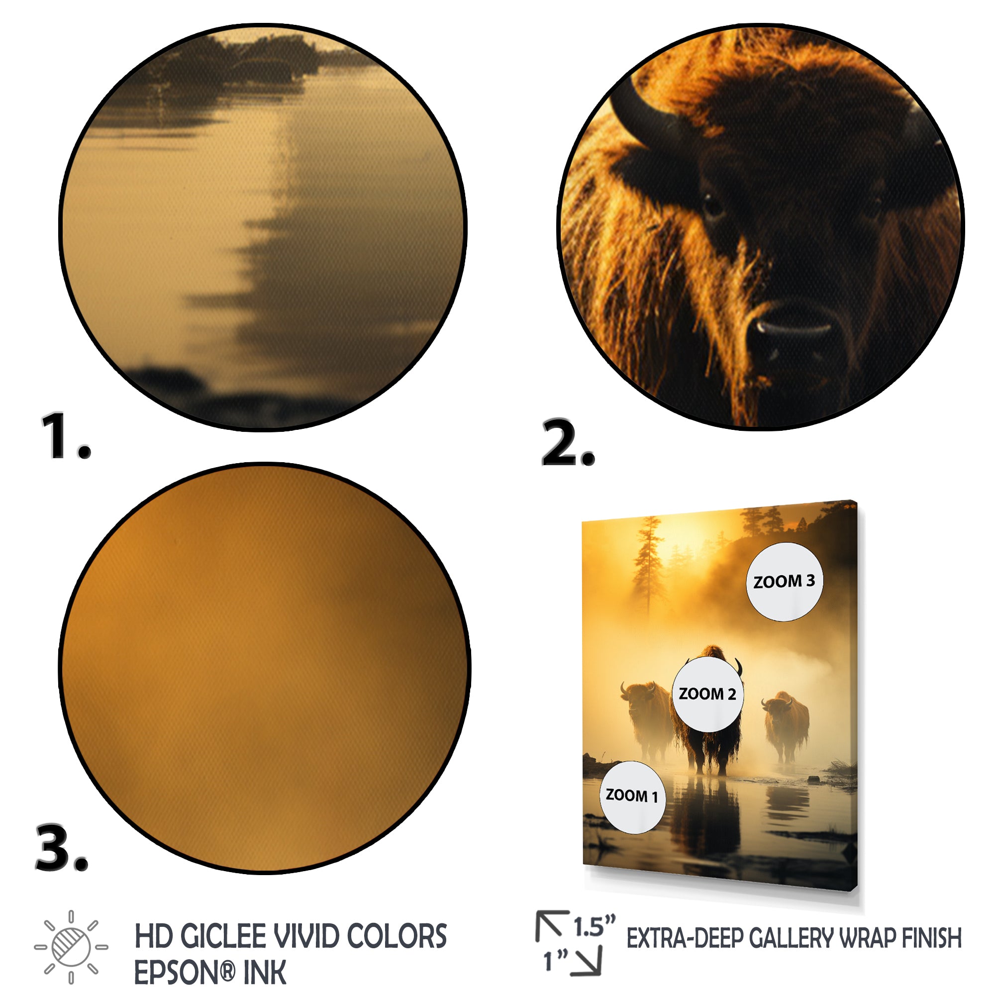 Yellow Black Buffalo Ethereal Grazing - Buffalo Canvas Wall Art
