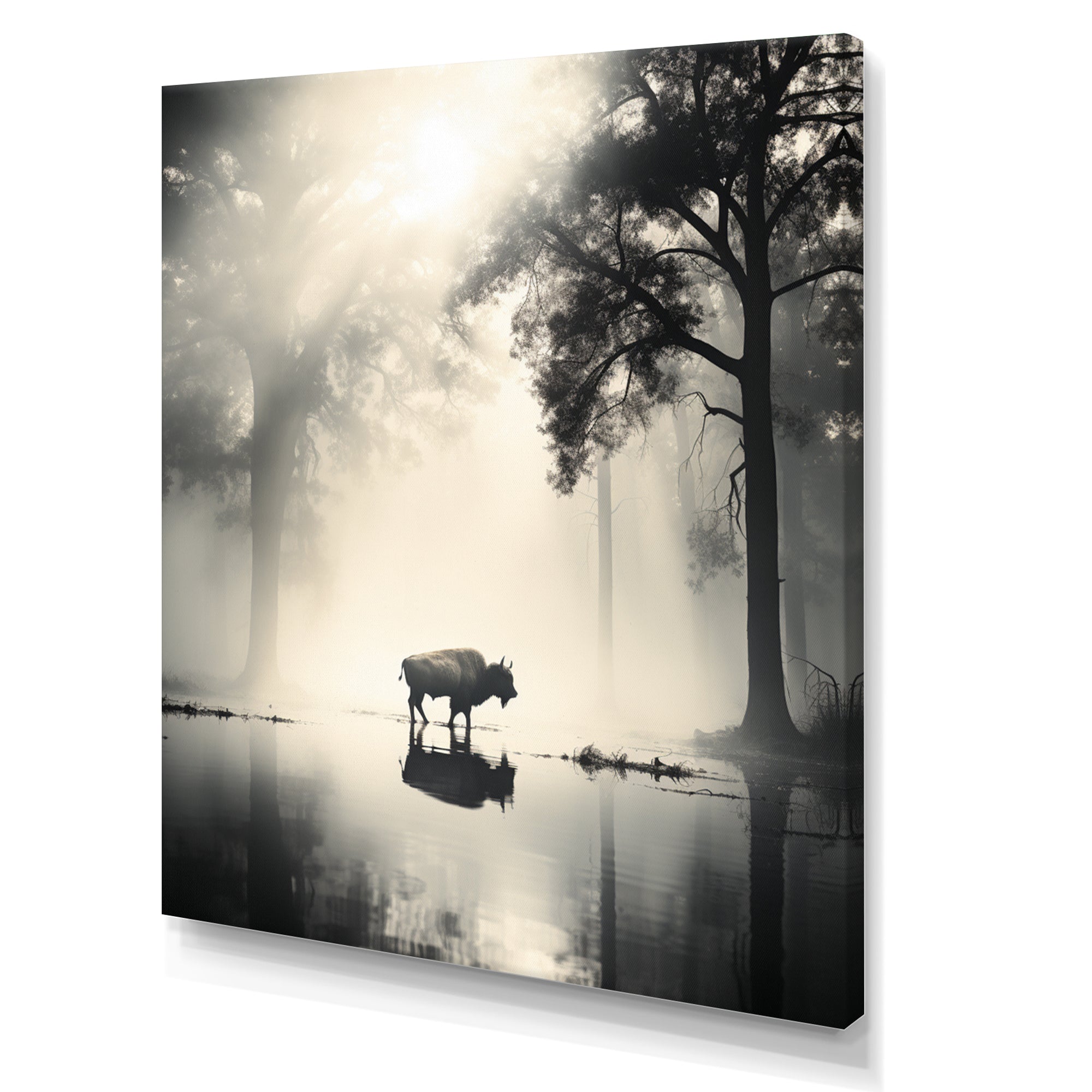 Grey Buffalo Ethereal Grazing - Buffalo Canvas Wall Art