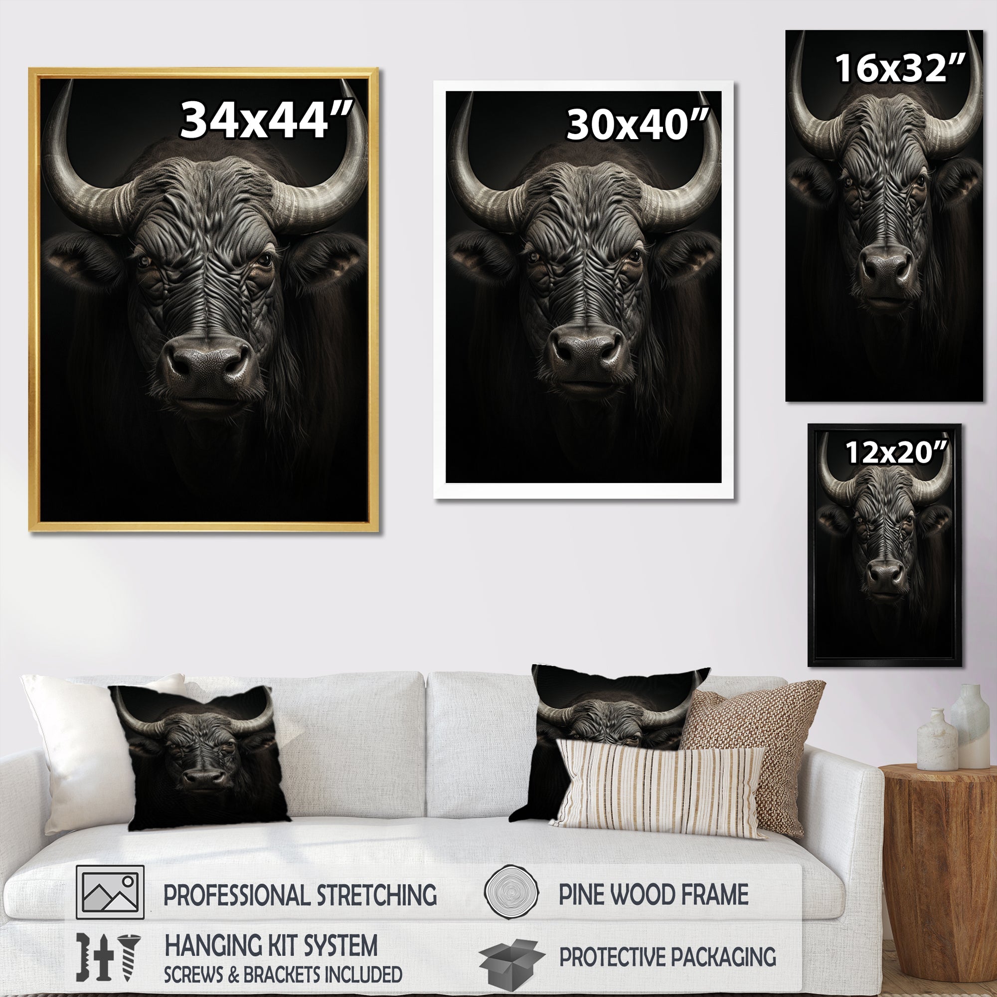Grey Buffalo Majestic Horns - Buffalo Wall Art Prints