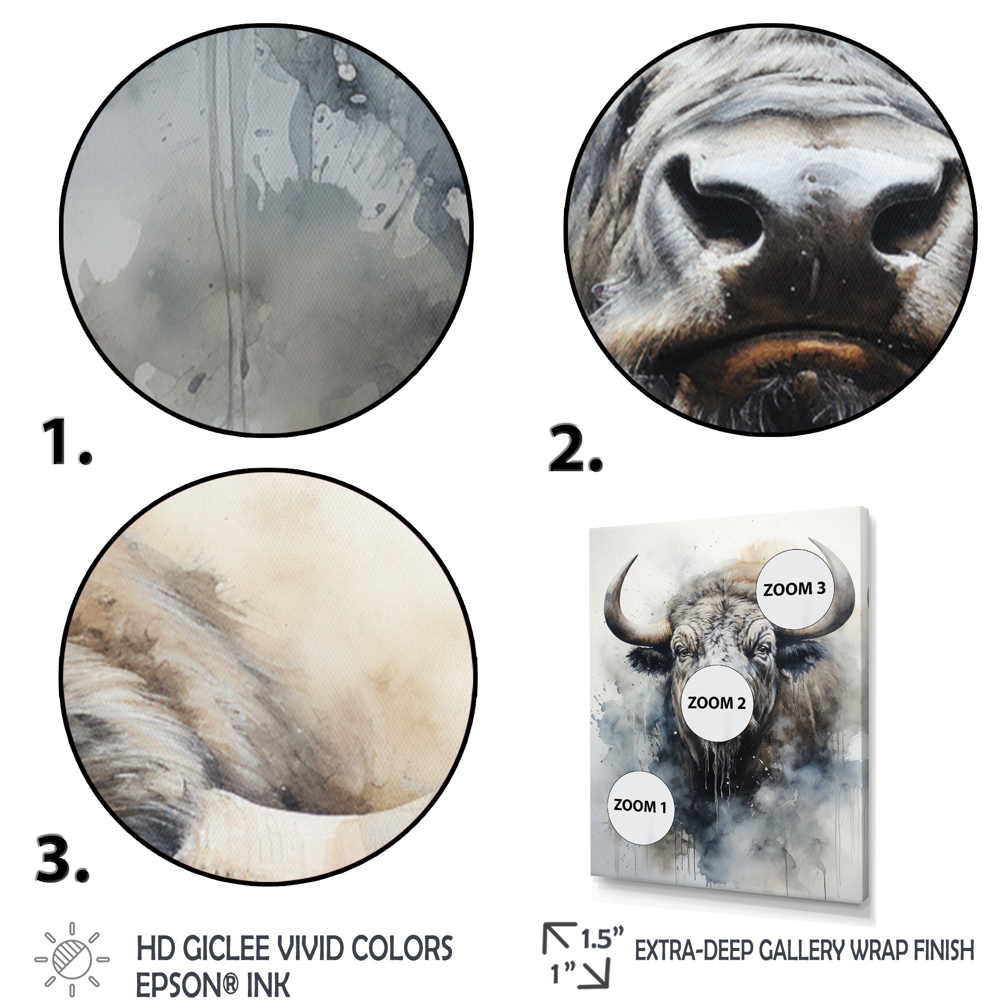 Grey Buffalo Majestic Profile Pointillism - Buffalo Wall Art Prints