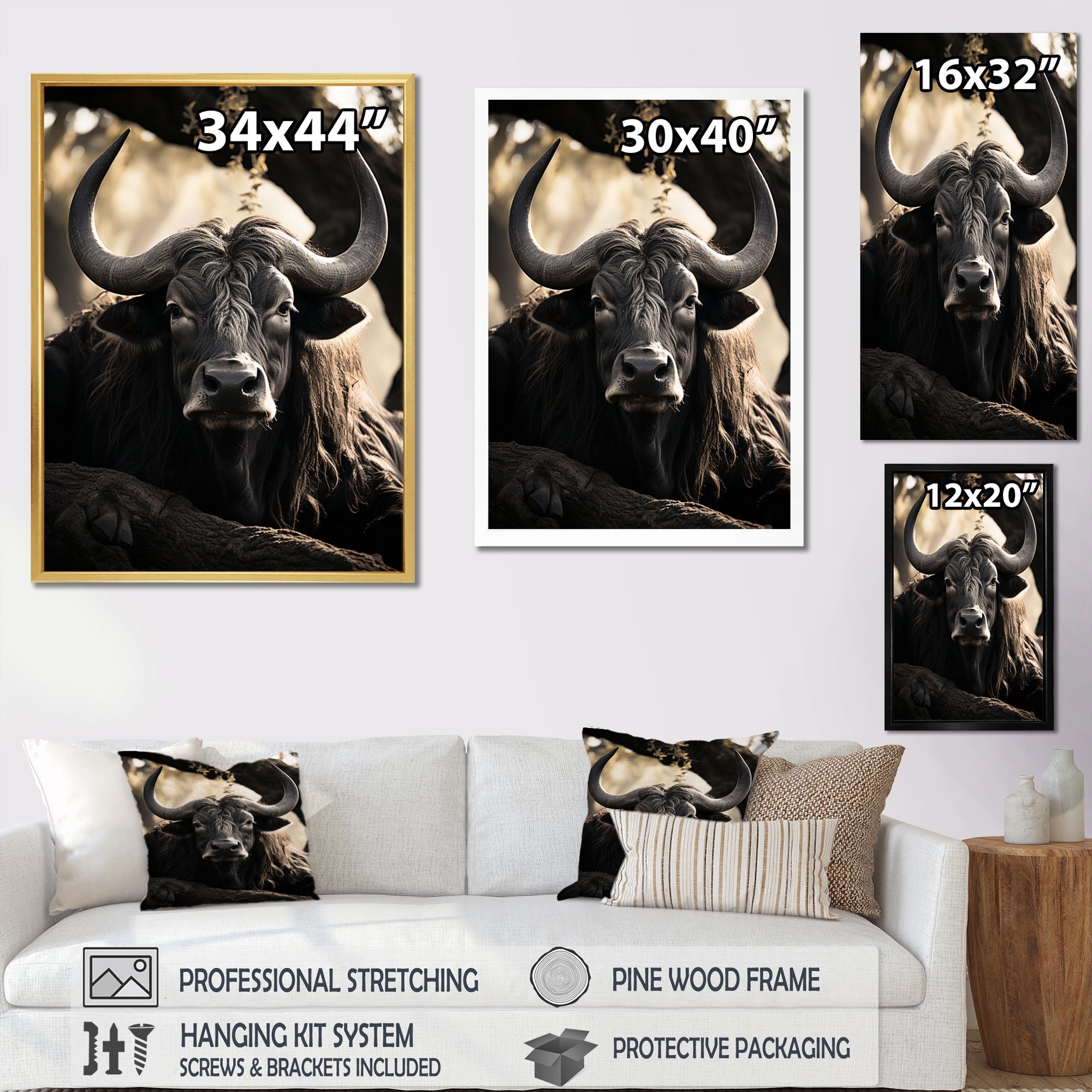 Grey Buffalo Serenity In Shadows - Gray Buffalo Wall Art