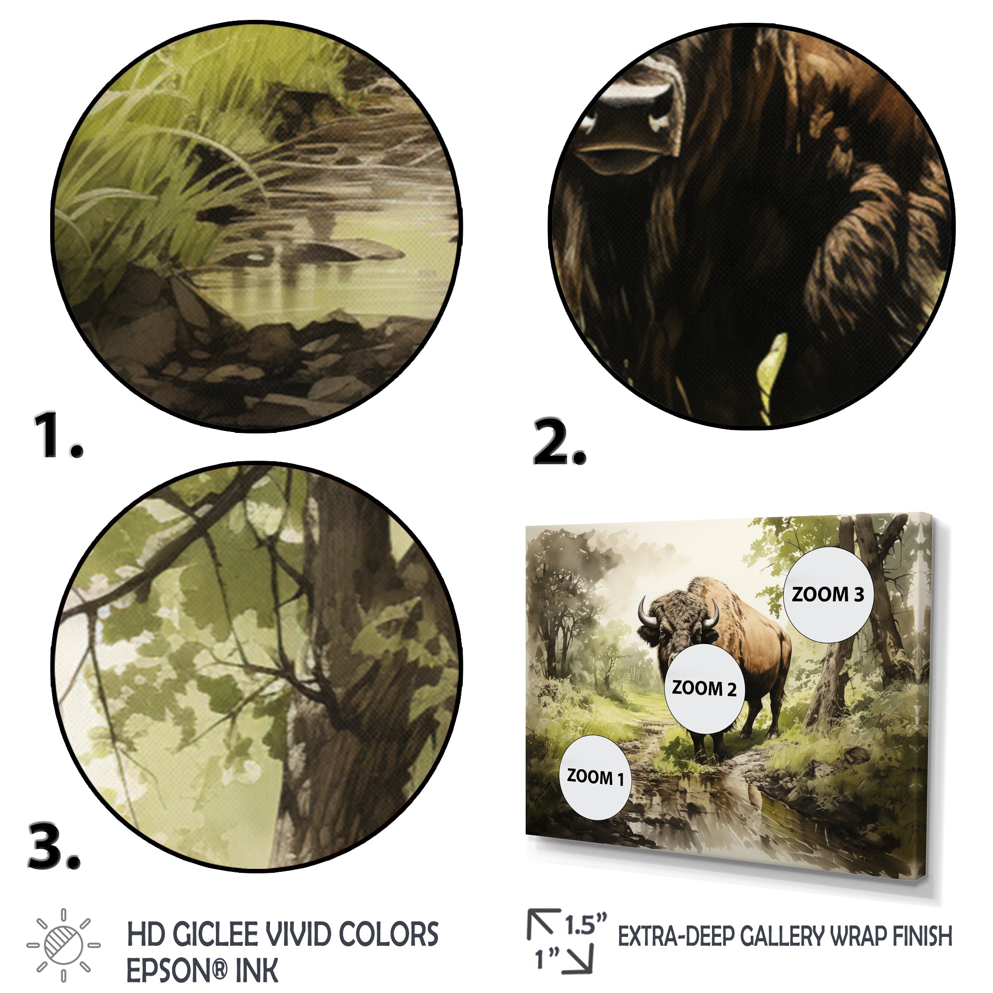 Brown Green Buffalo Shadows Of Serenity - Buffalo Large Canvas Wall Art