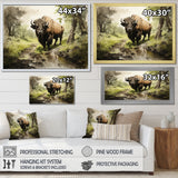 Brown Green Buffalo Shadows Of Serenity - Buffalo Large Canvas Wall Art