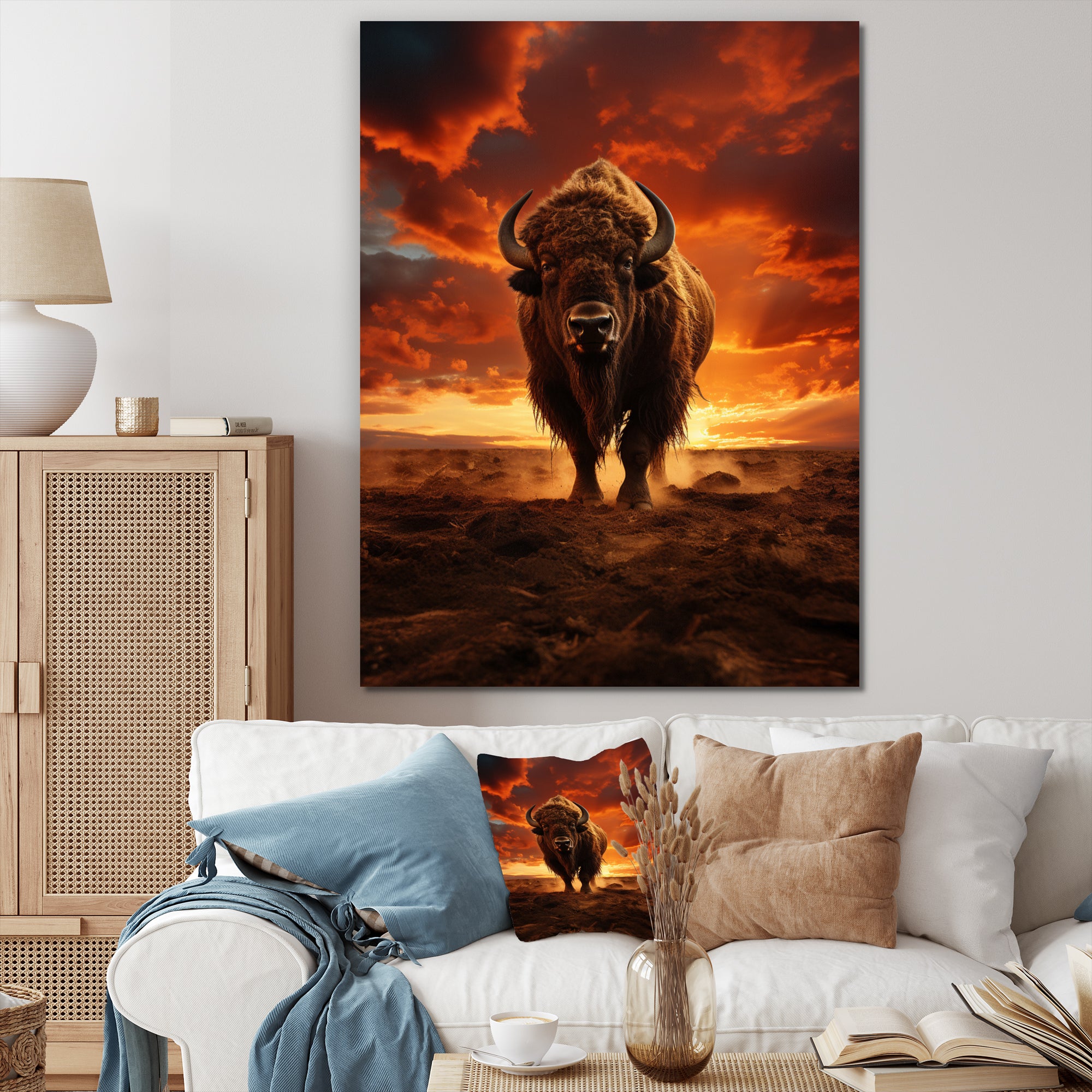 Orange Brown Buffalo Silhouette Serenade - Buffalo Home Decor Art