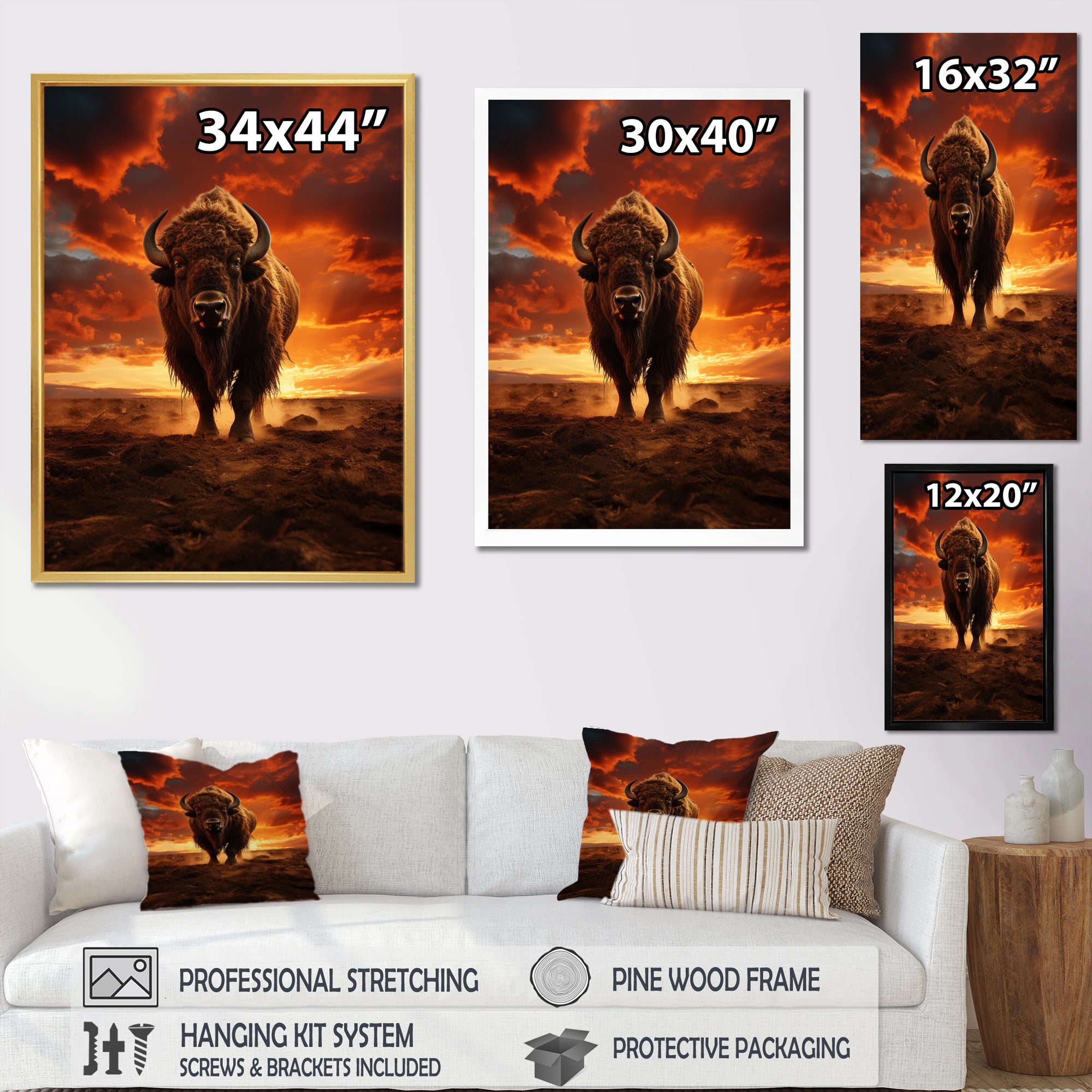 Orange Brown Buffalo Silhouette Serenade - Buffalo Home Decor Art