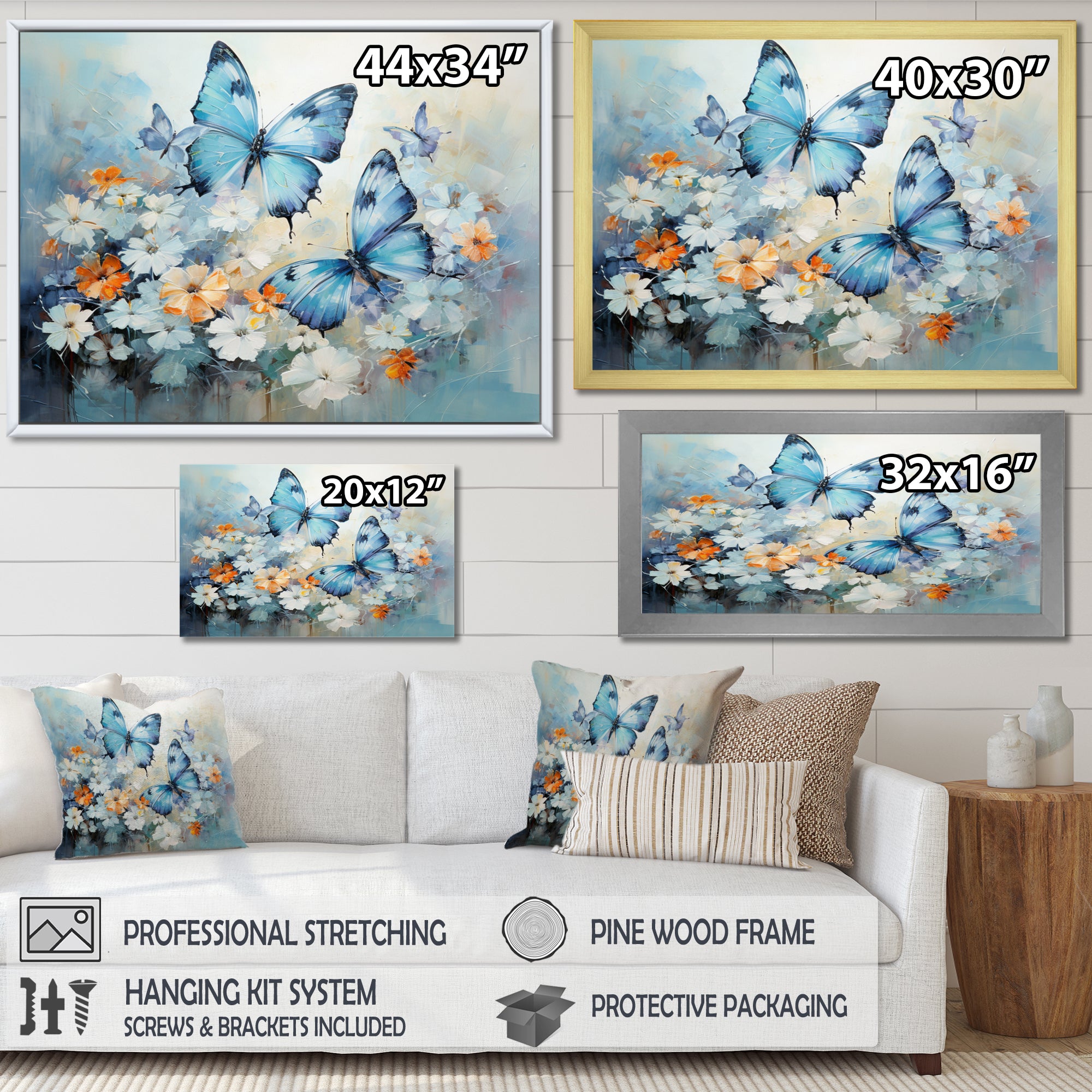 Blue White Butterfly Symphony - Butterfly Wall Decor