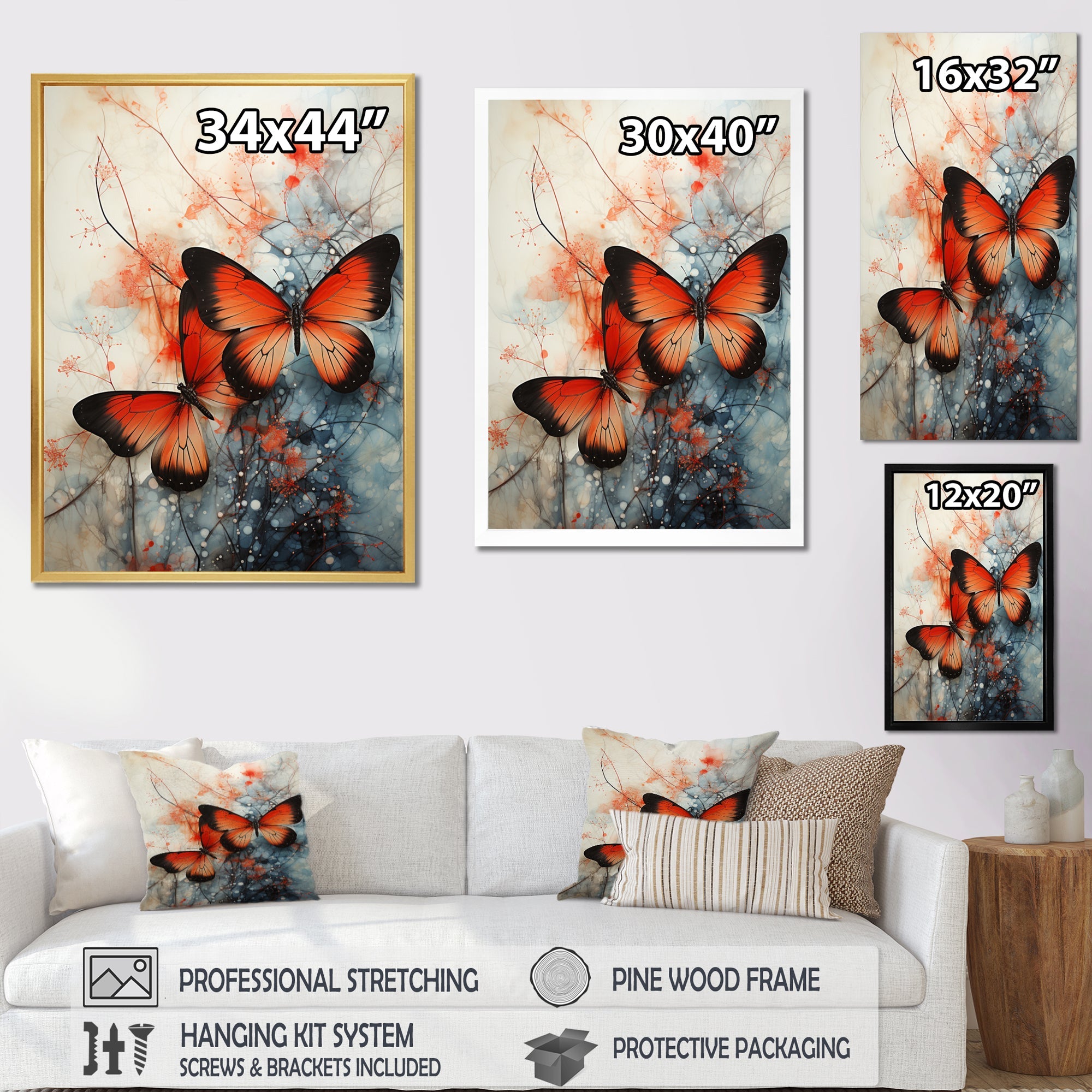 Orange Teal Butterfly Symphony Of Wings - Butterfly Large Canvas Wall Art