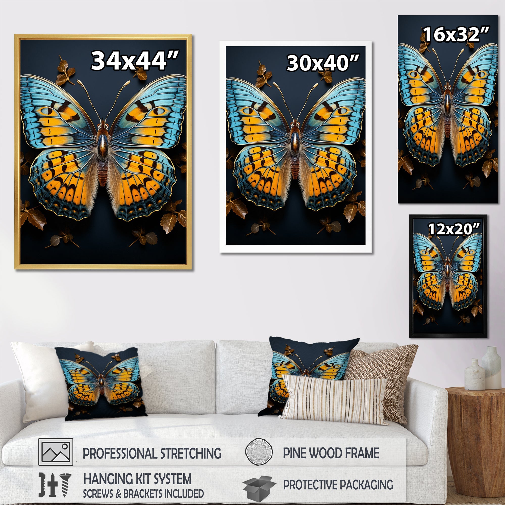 Teal Yellow Butterfly Animal - Butterfly Living Room Wall Art