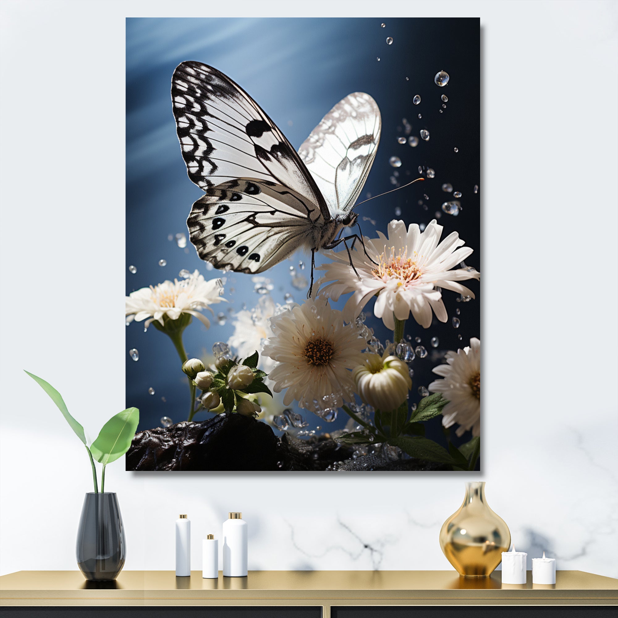 White Butterfly Portrait Vibrant - Butterfly Canvas Wall Art