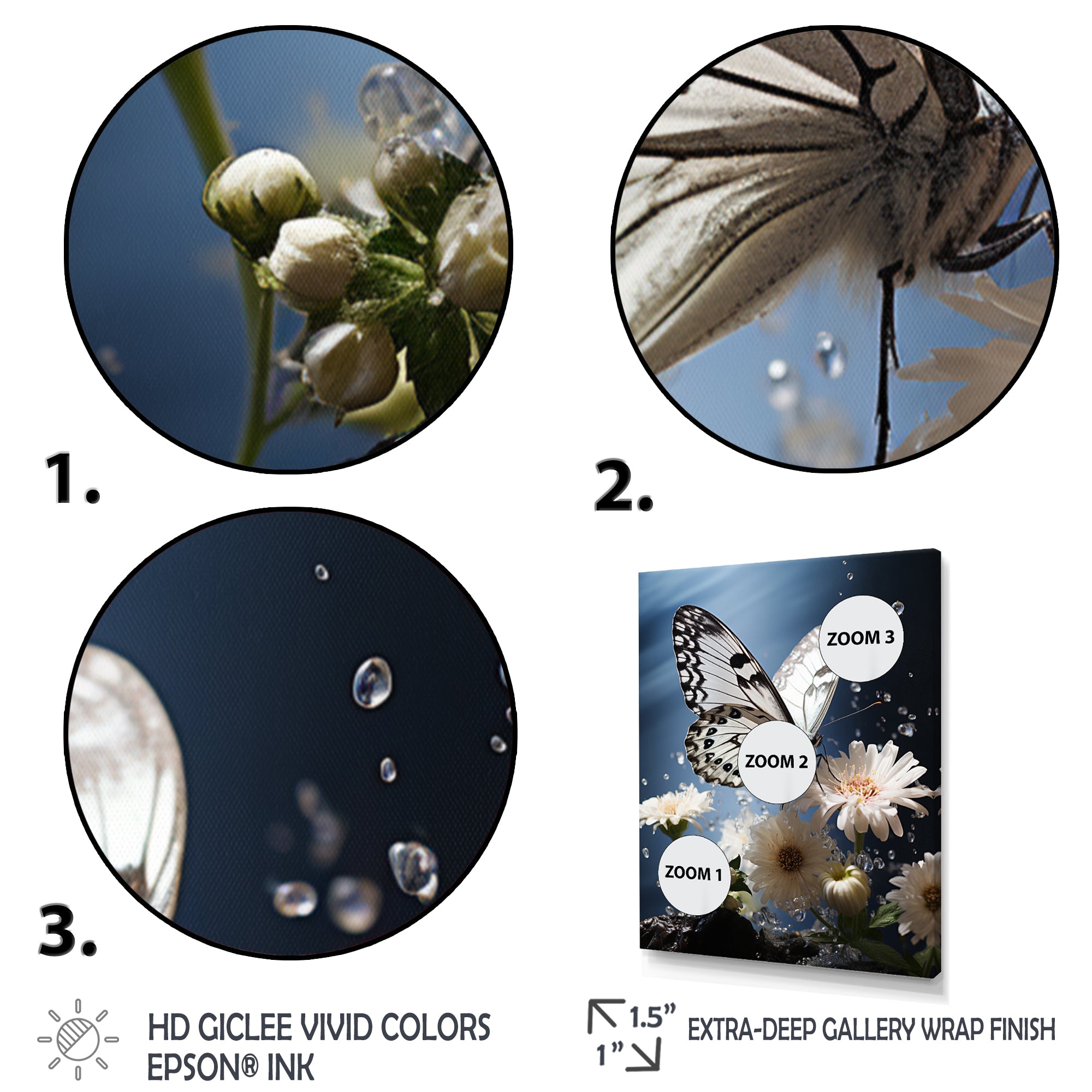 White Butterfly Portrait Vibrant - Butterfly Canvas Wall Art