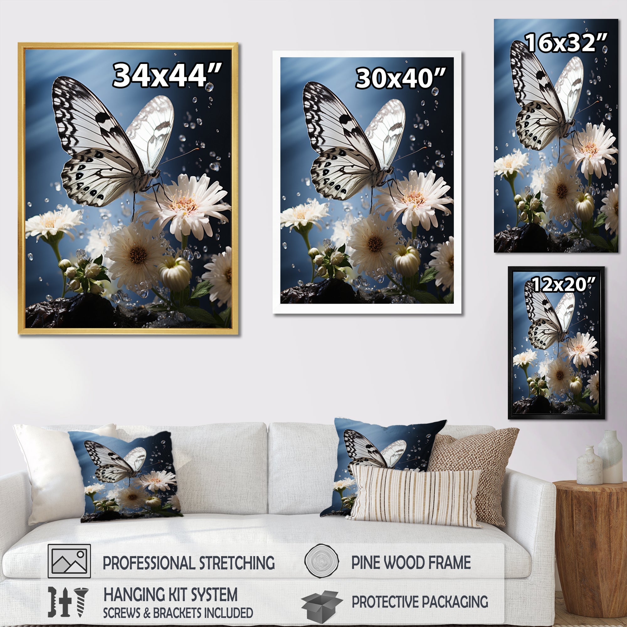 White Butterfly Portrait Vibrant - Butterfly Canvas Wall Art