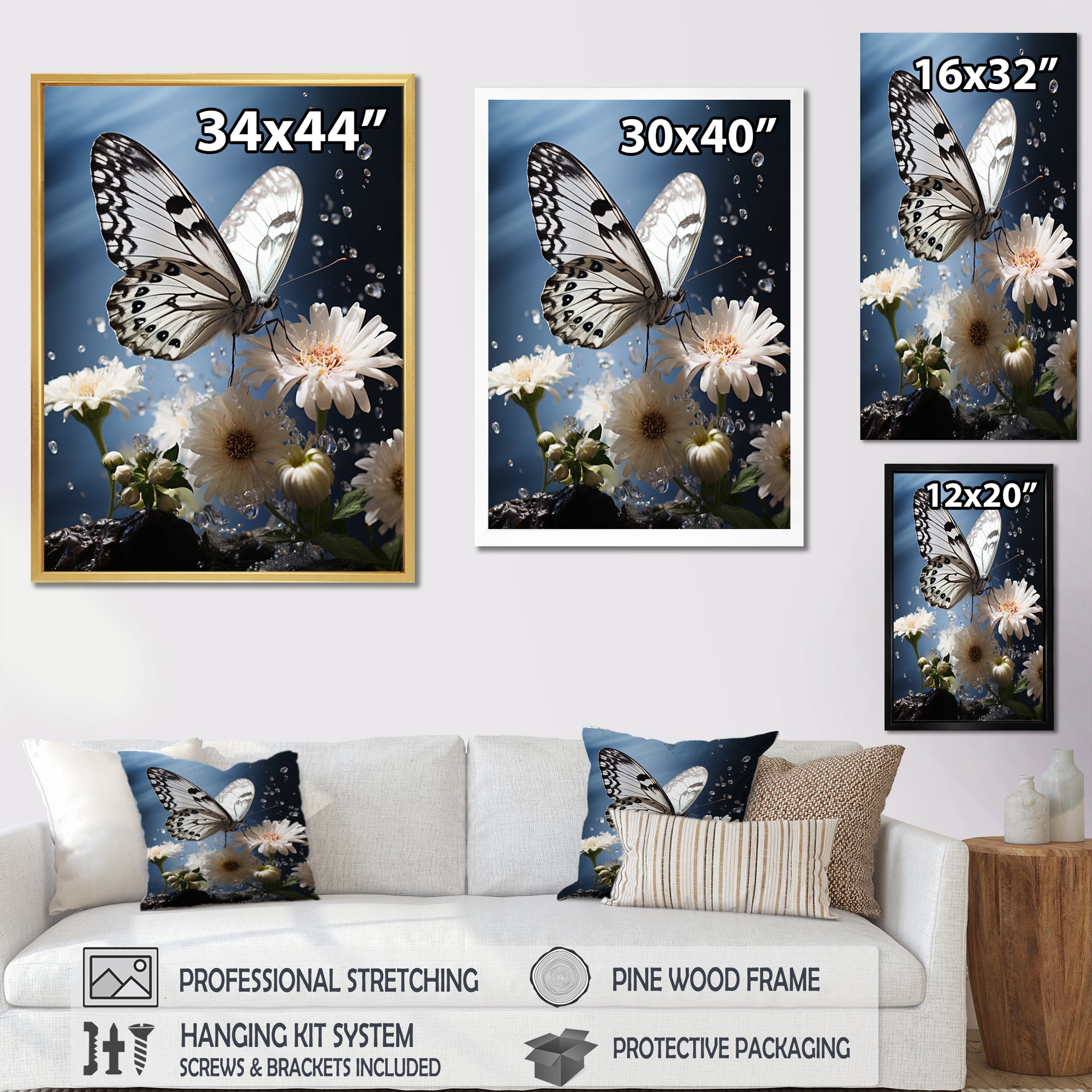 White Butterfly Portrait Vibrant - Butterfly Canvas Wall Art