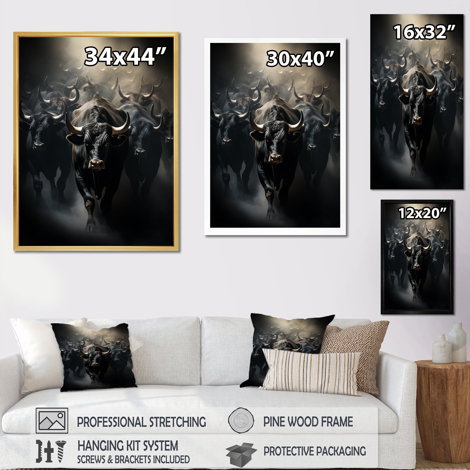 Cattle Harmony In Monochrome - Black Cattle Wall Art