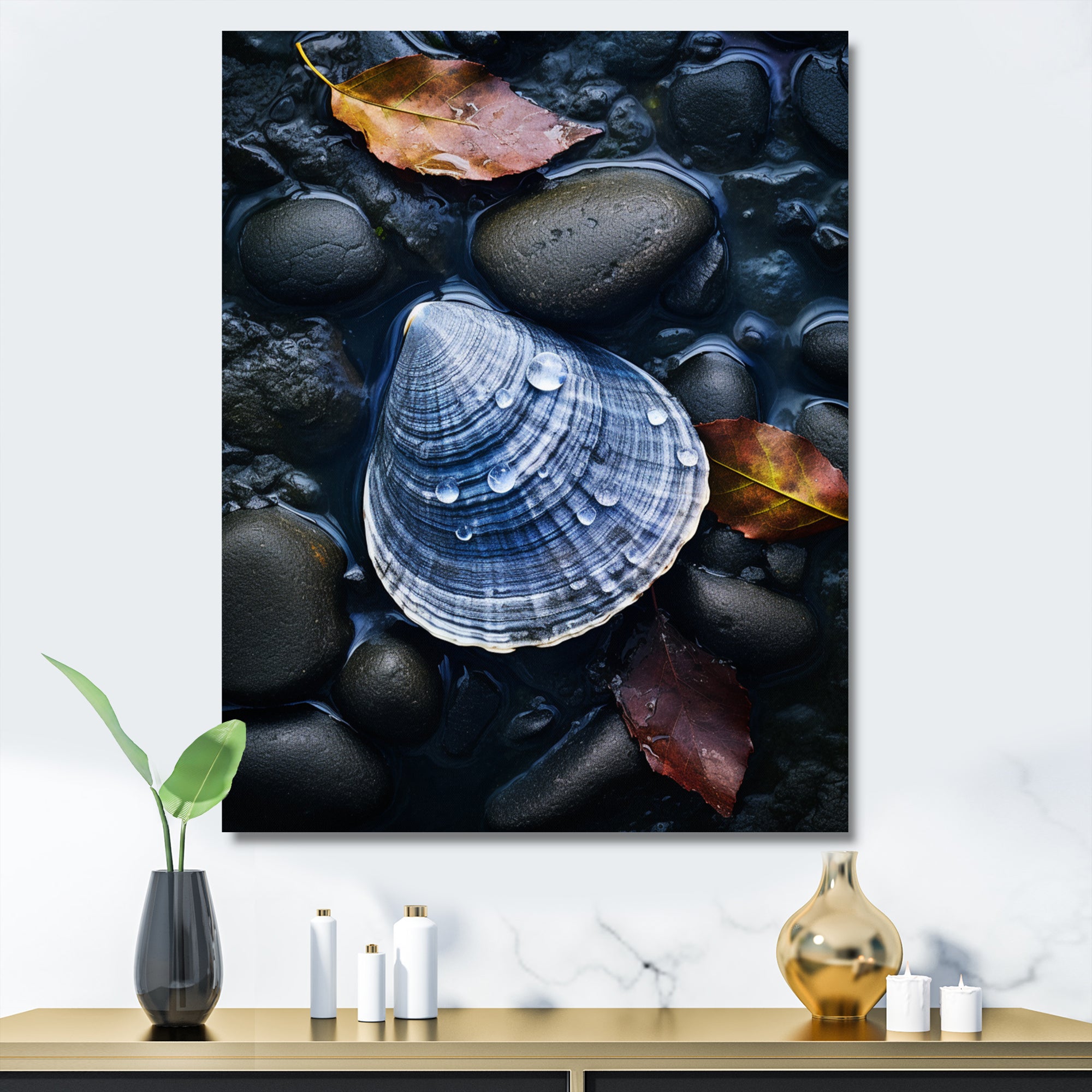 Grey Clam Dappled Depths - Clam Bedroom Wall Art