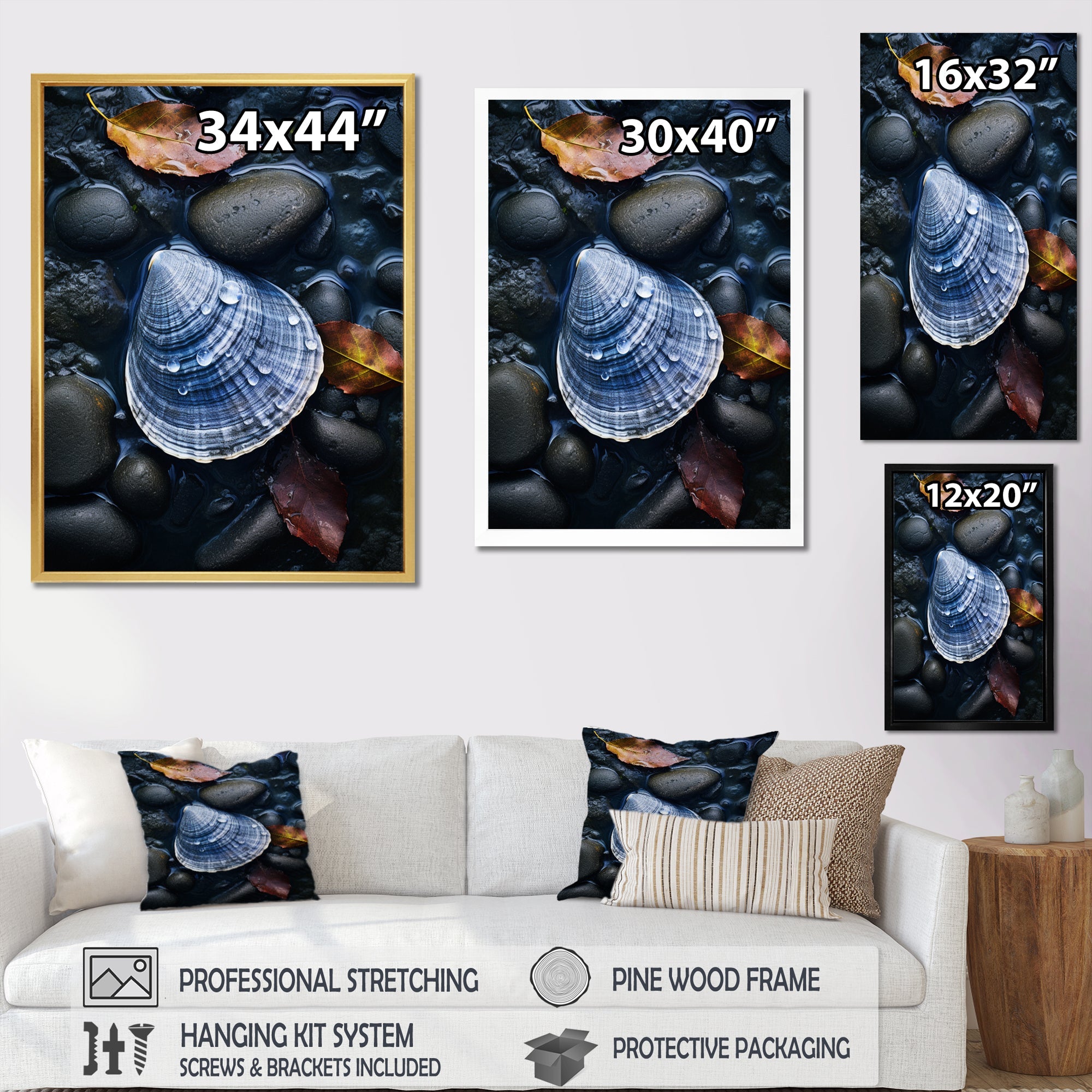 Grey Clam Dappled Depths - Clam Bedroom Wall Art