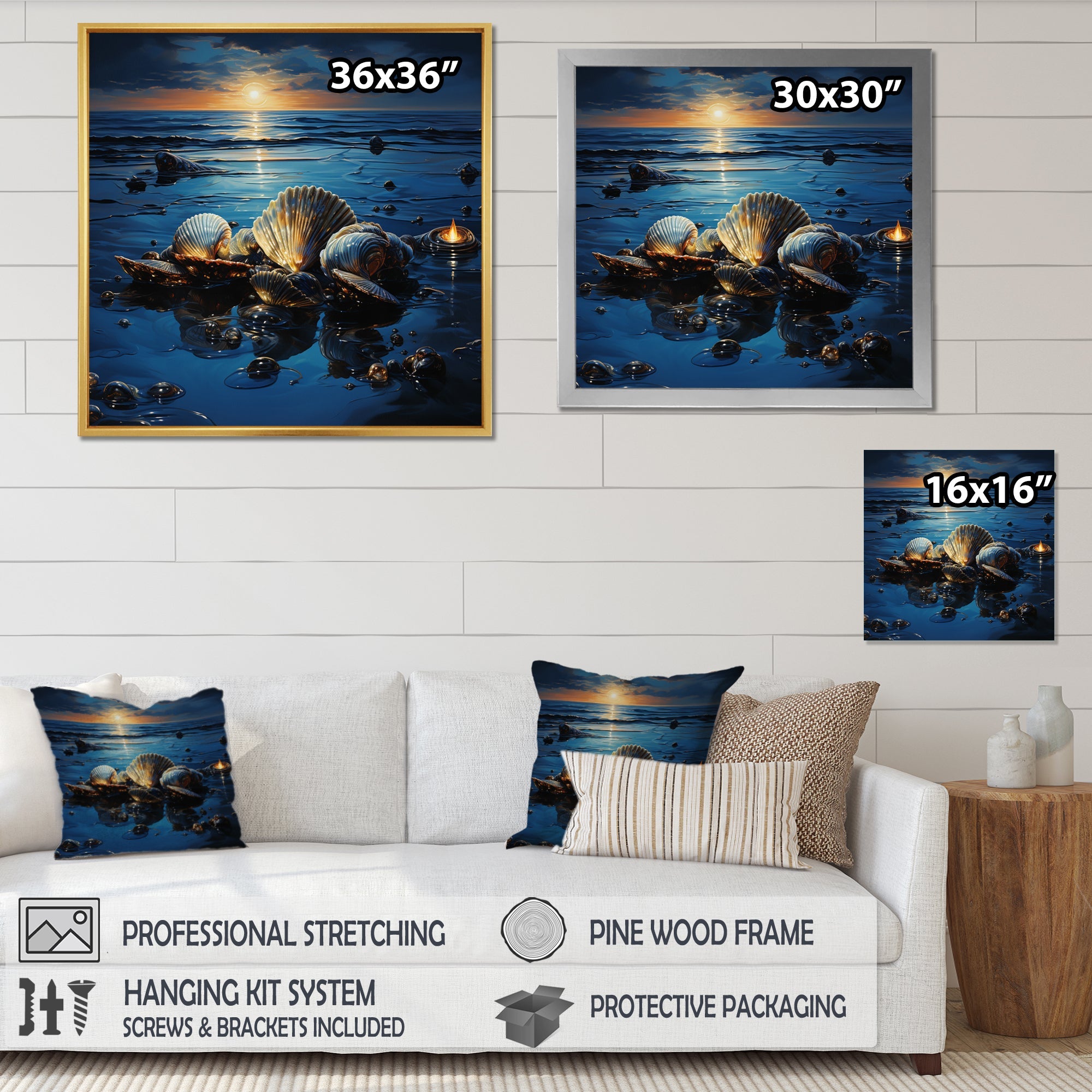 Teal Clam Midnight Elegance - Clam Canvas Wall Art