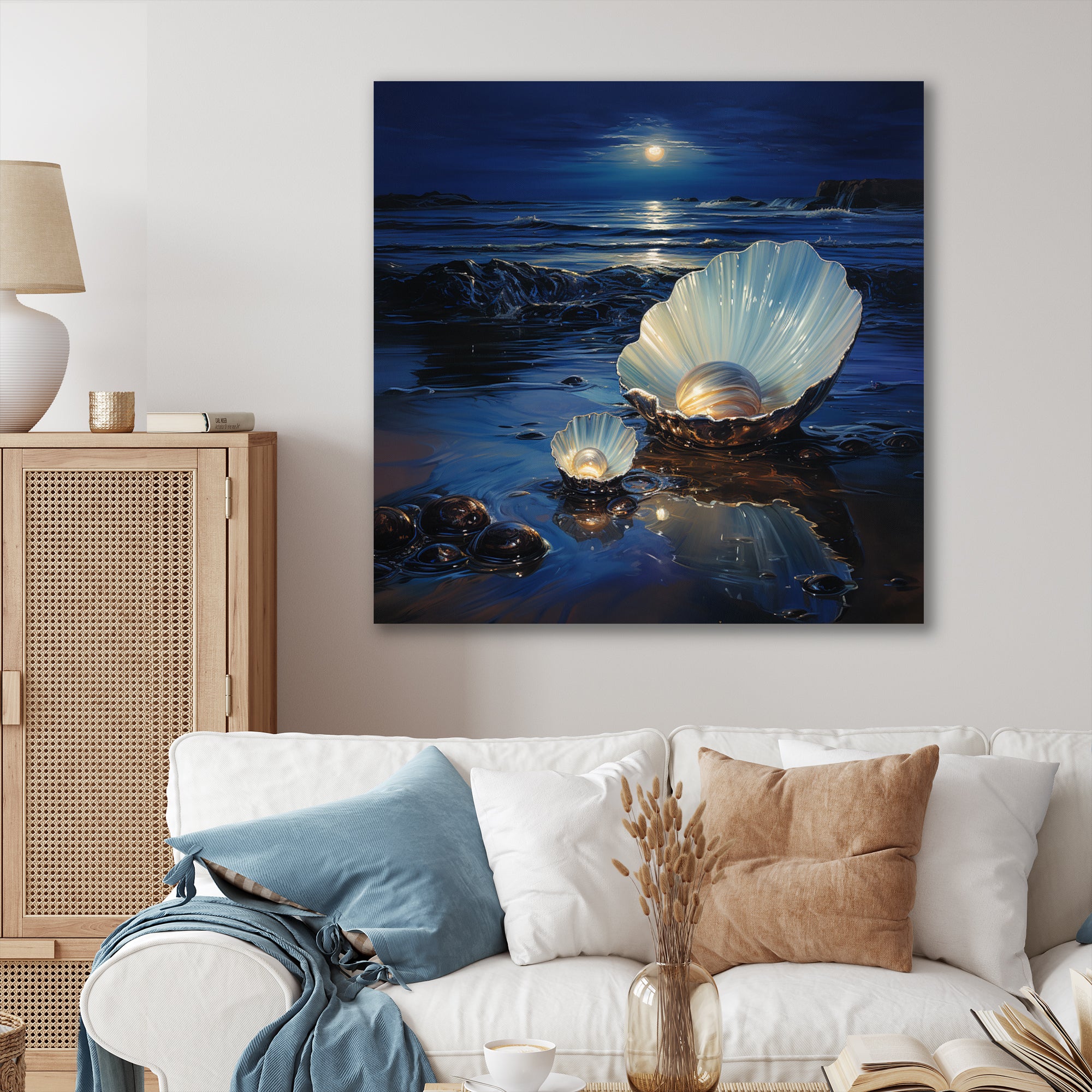 White Clam Midnight Elegance - Clam Canvas Wall Art
