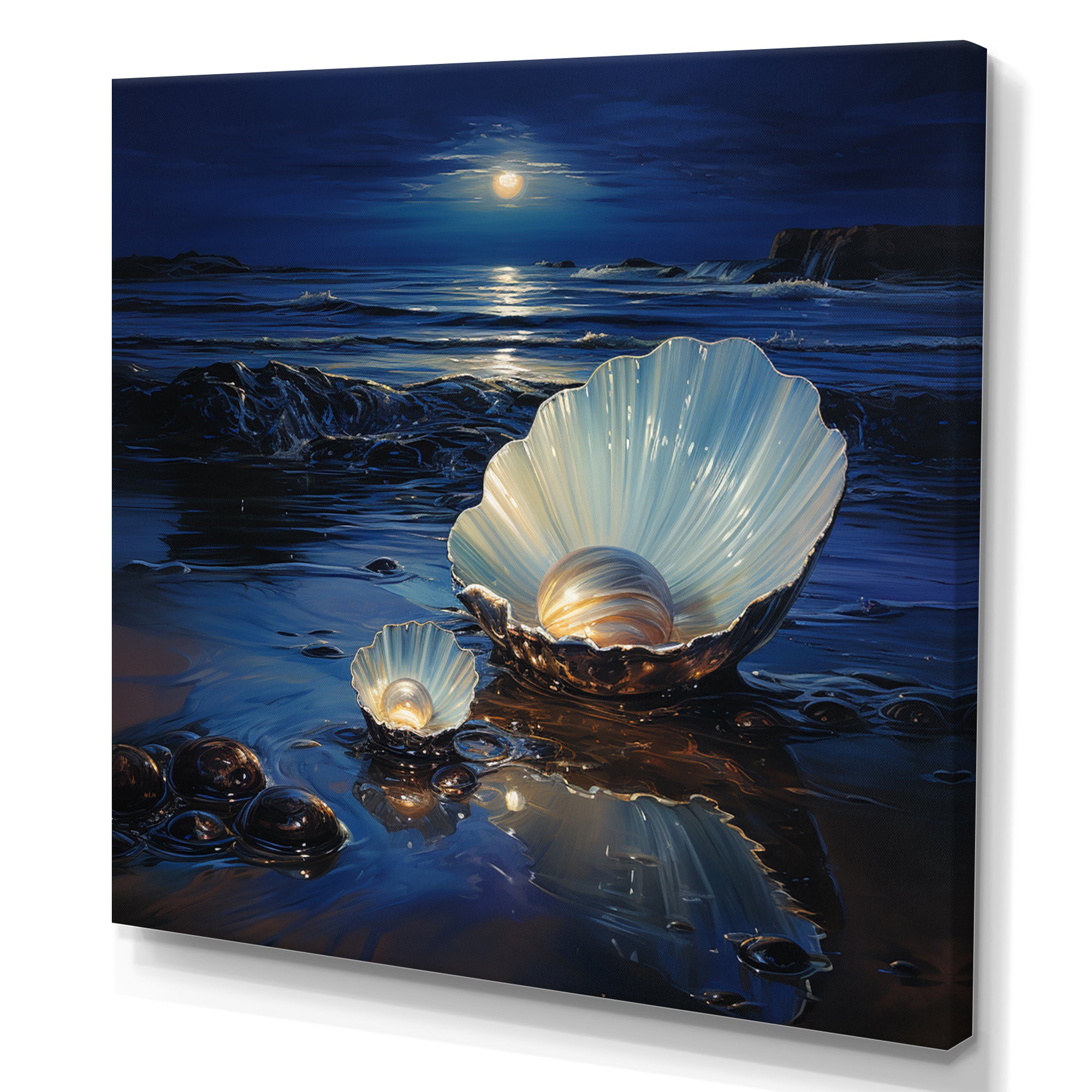 White Clam Midnight Elegance - Clam Canvas Wall Art