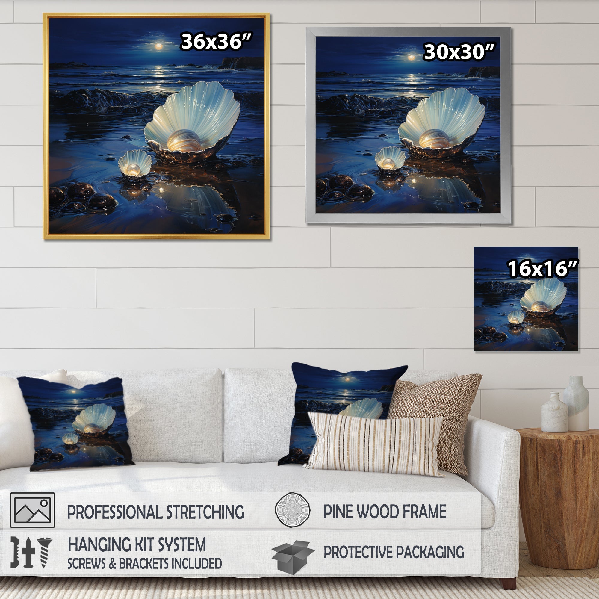 White Clam Midnight Elegance - Clam Canvas Wall Art