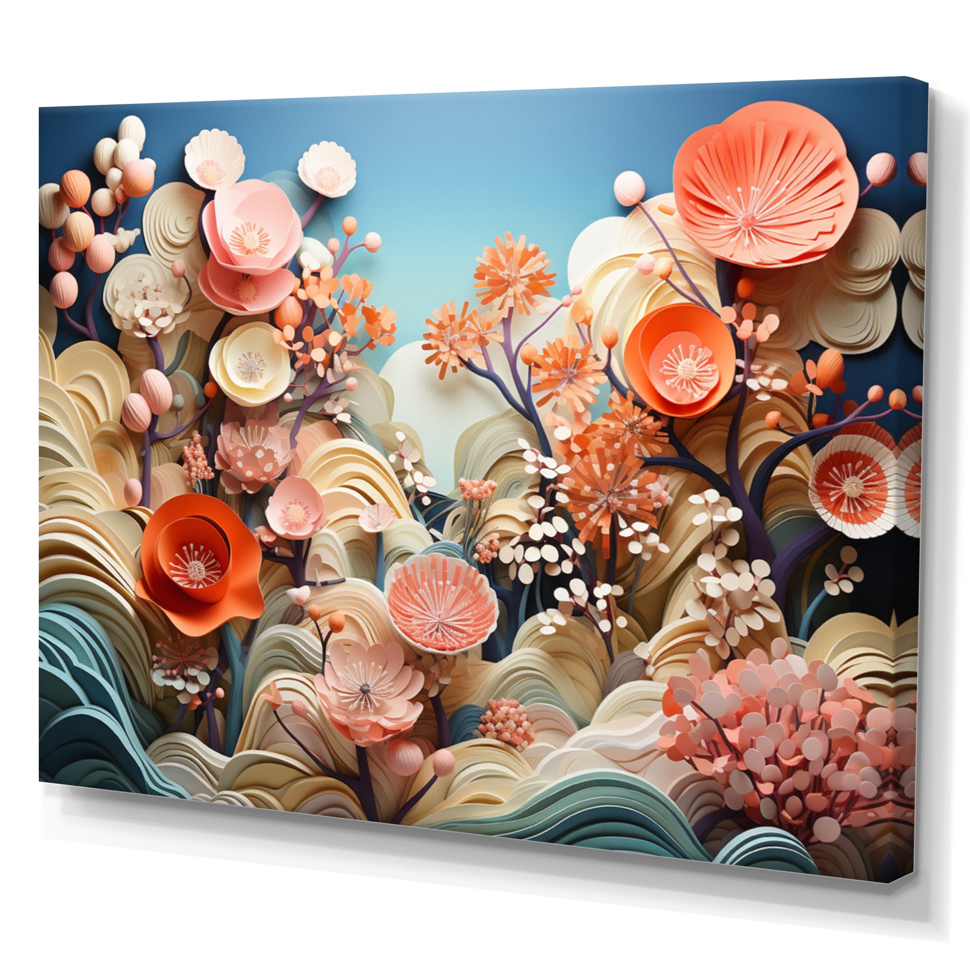 Coral Vibrant Reef Geometric - Coral Large Canvas Wall Art