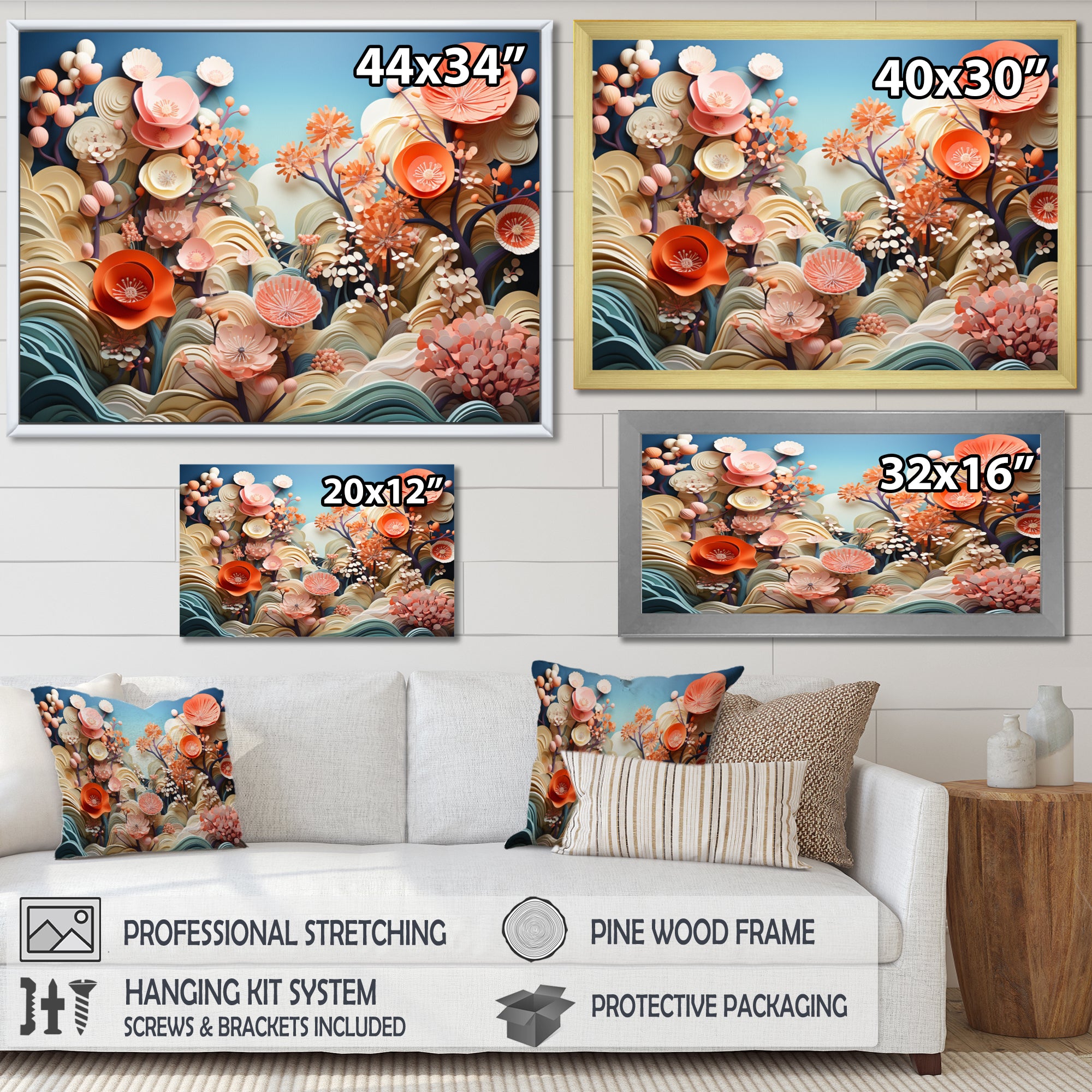 Coral Vibrant Reef Geometric - Coral Large Canvas Wall Art