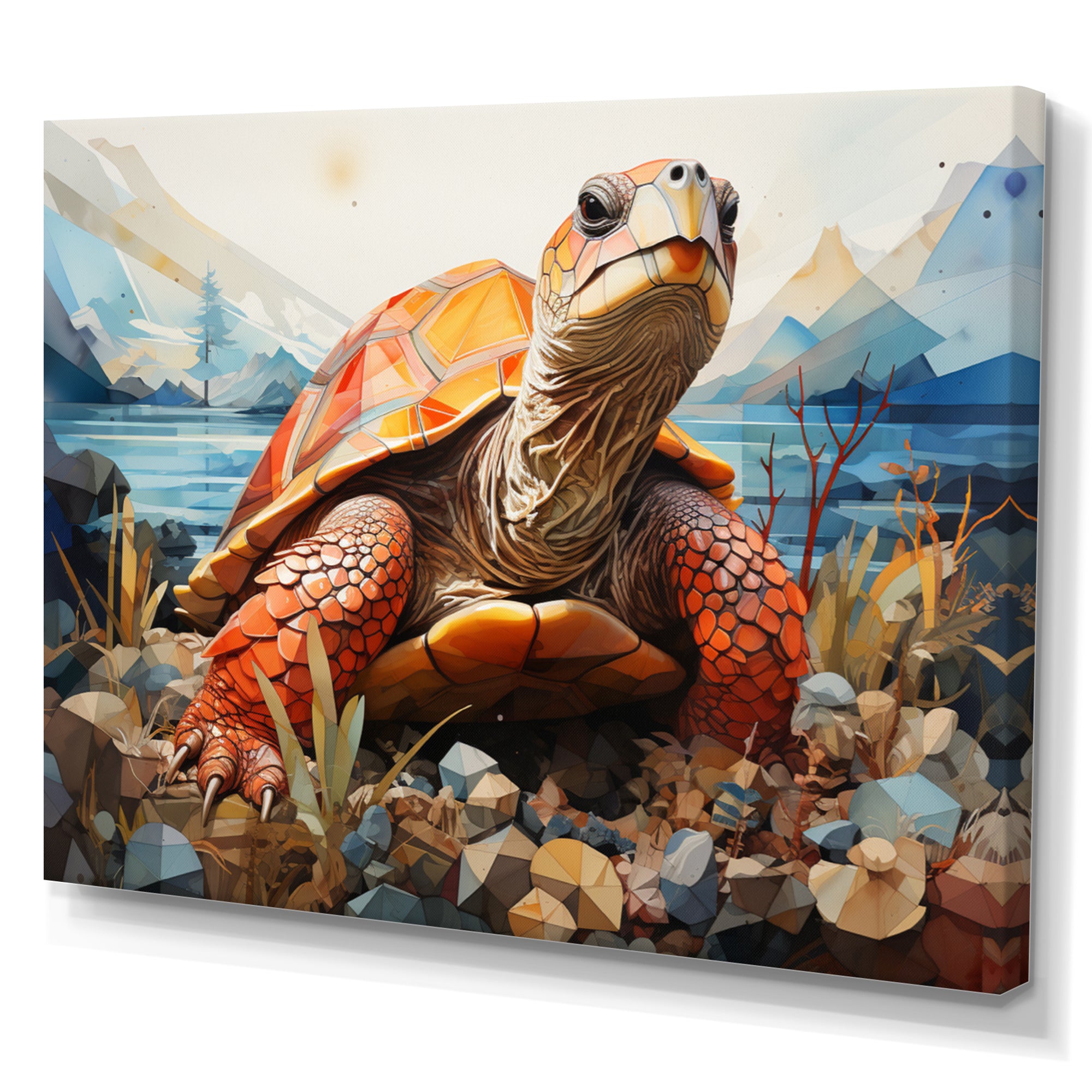 Turtle Portrait Geometric At Beach - Turtle Framed Canvas Art