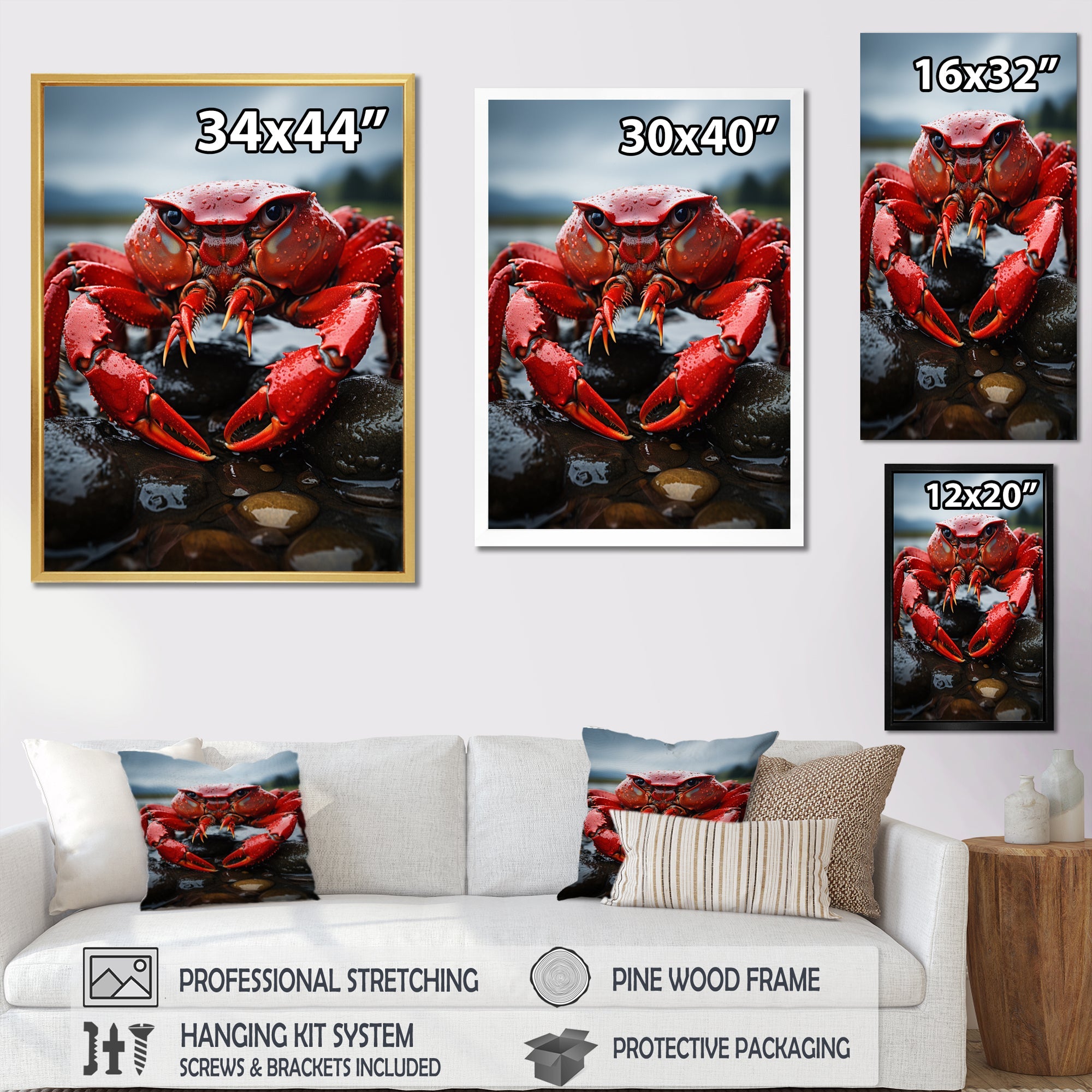 Vibrant Crayfish Portrait - Crayfish Framed Canvas Art