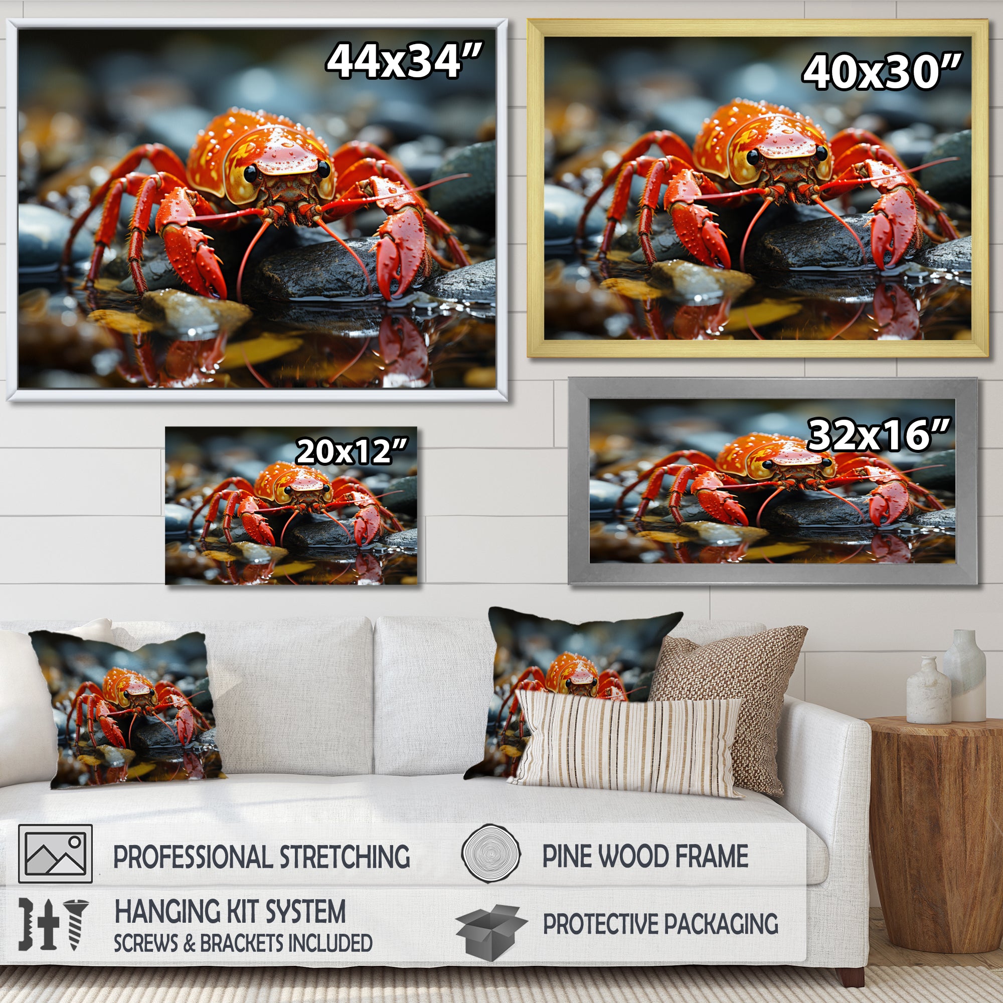 Crayfish River Jewels - Crayfish Large Canvas Wall Art
