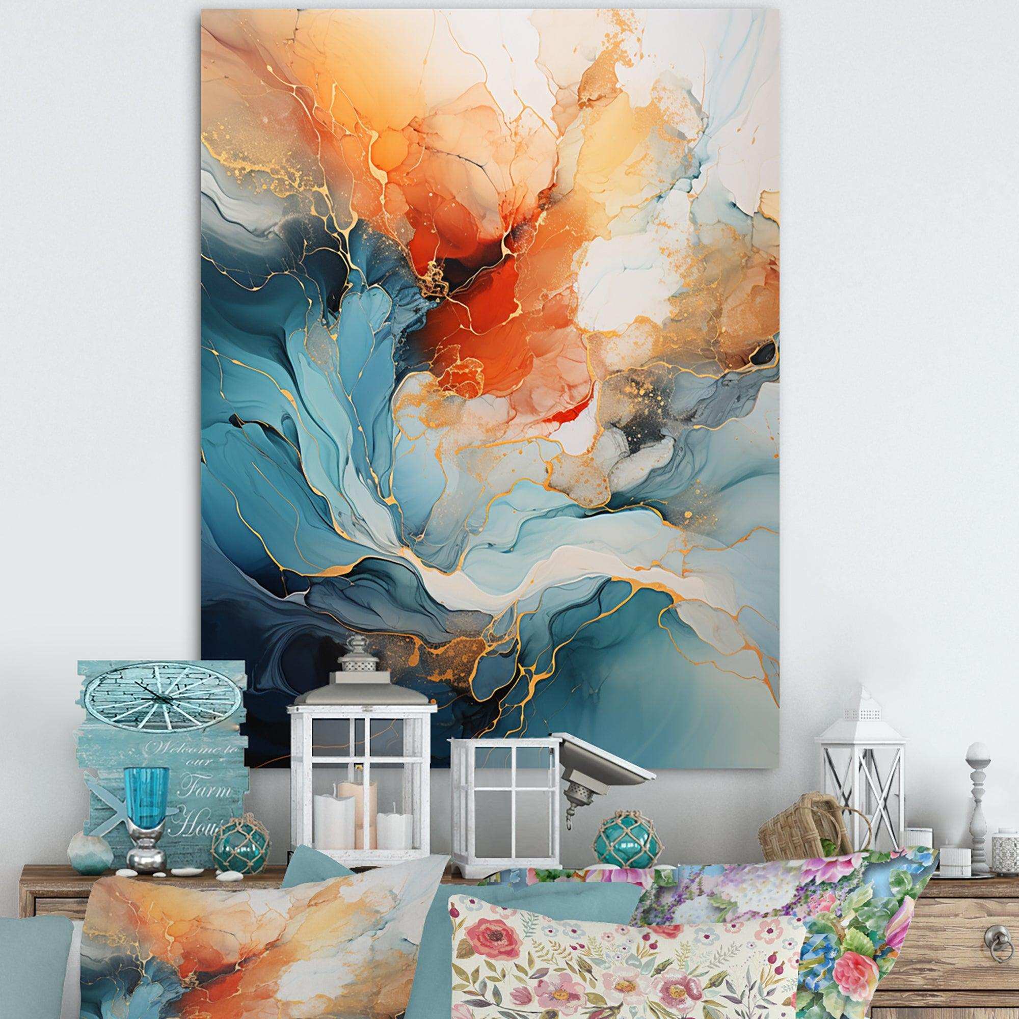 Teal Orange Bold Abstract Flow Collage II - Abstract Canvas Wall Art