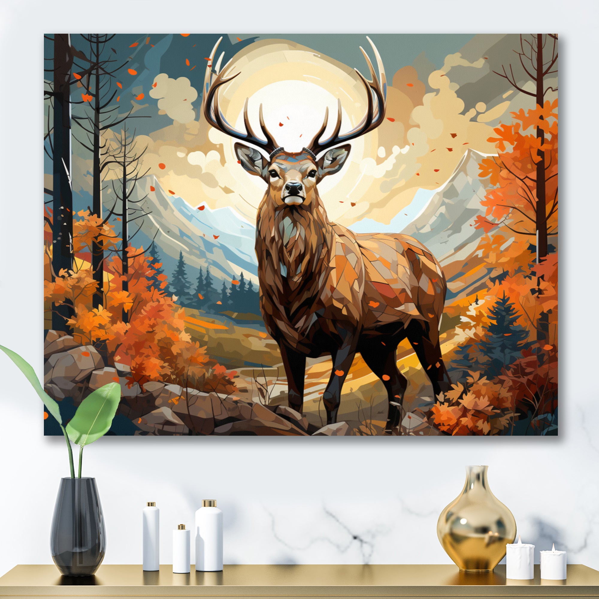 Deer Abstracted Forest - Deer Wall Art Prints