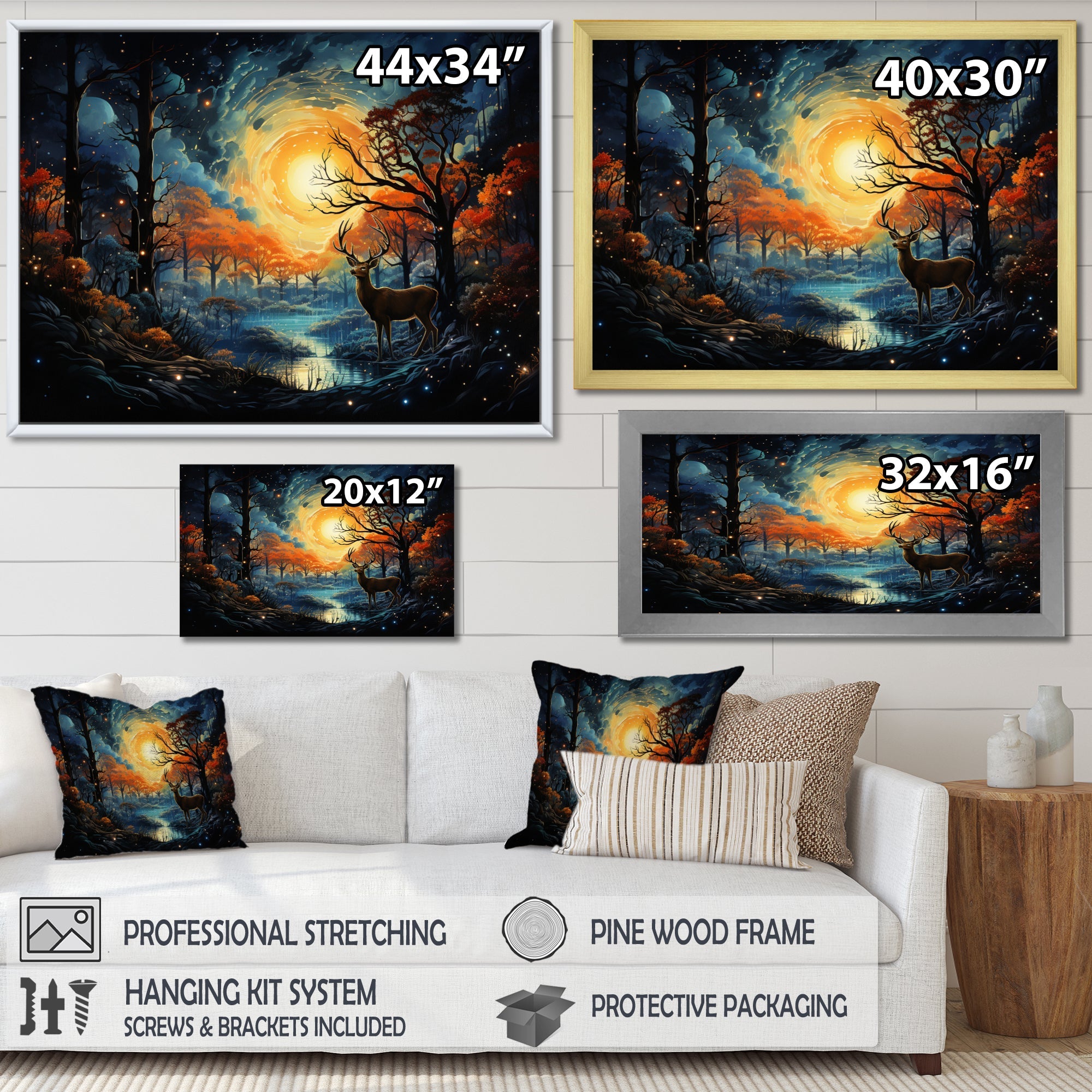 Deer Celestial Symphony - Deer Framed Canvas Art