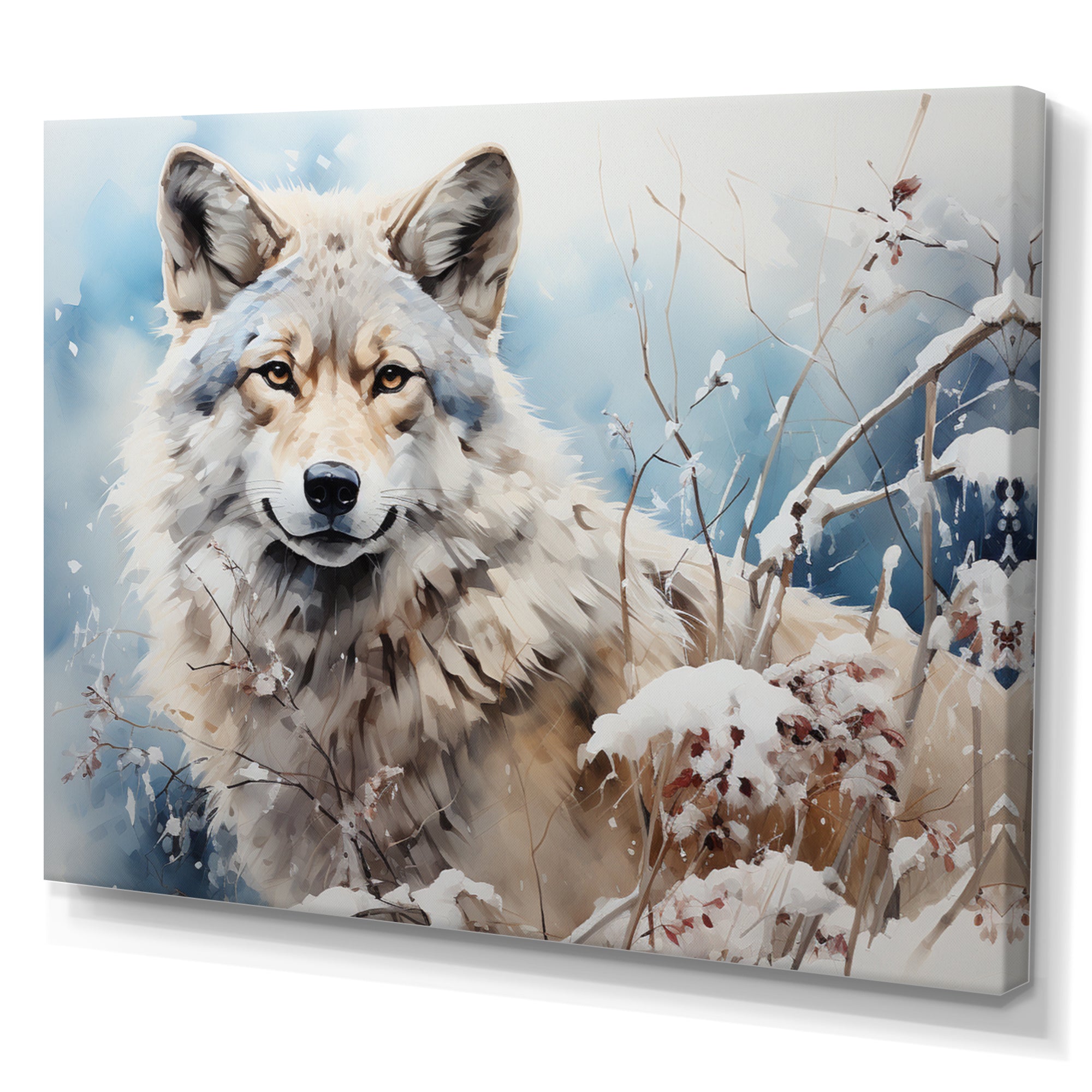 Wolf Winters Embrace - Deer Framed Canvas Art