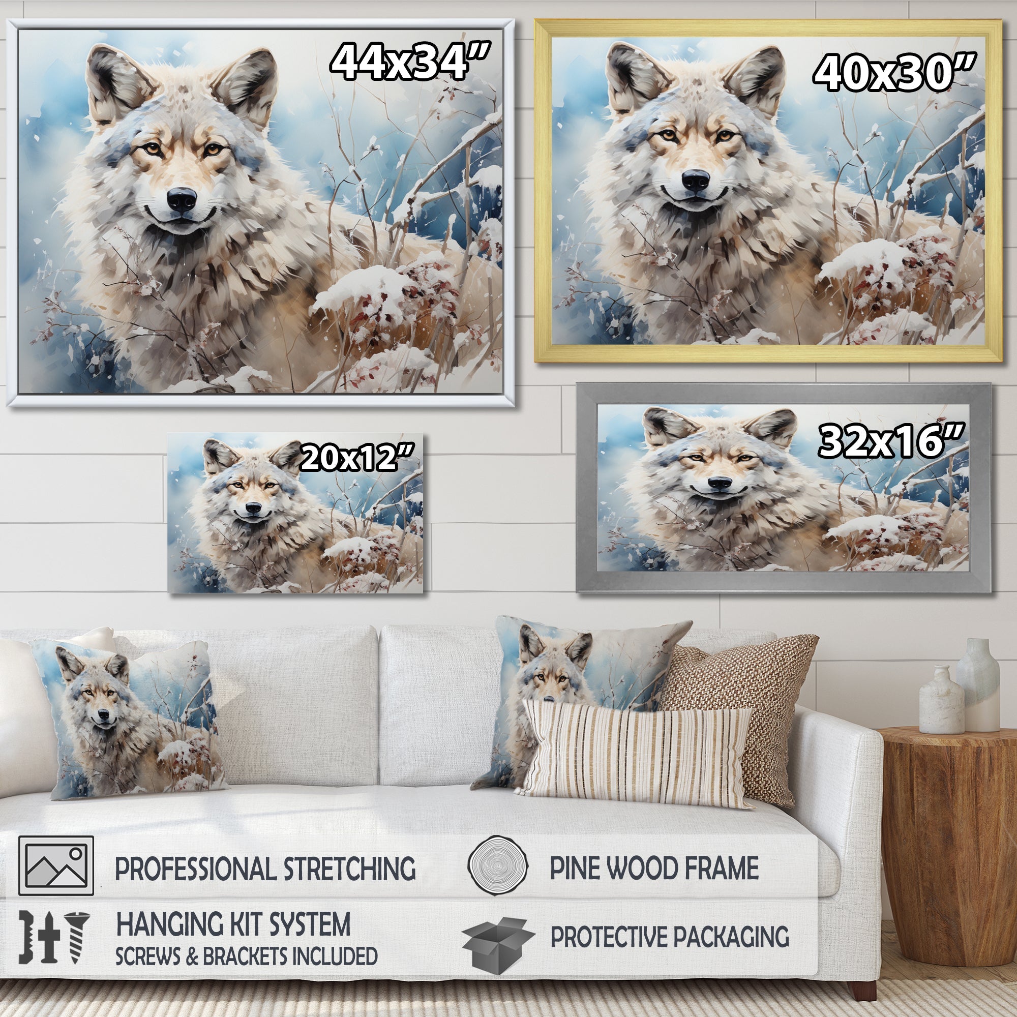 Wolf Winters Embrace - Deer Framed Canvas Art