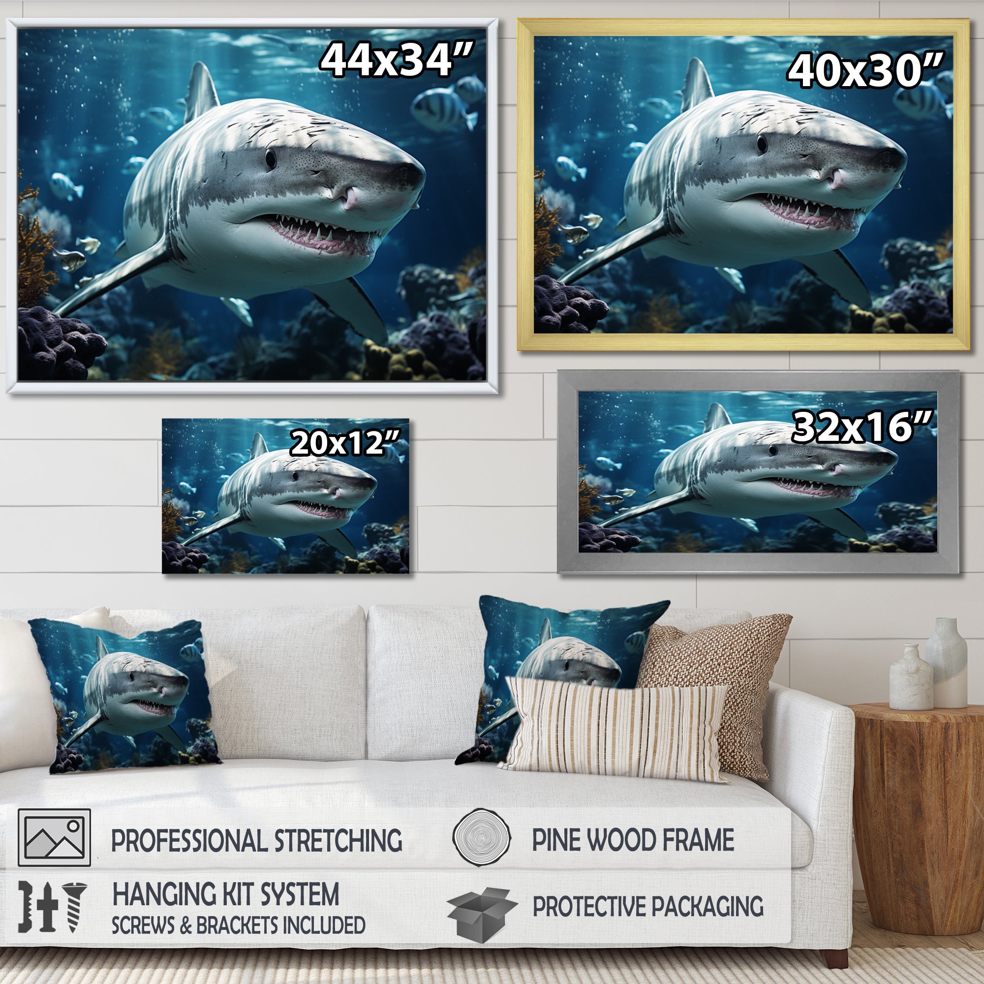 Teal Grey Shark Marine Symphony - Teal Shark Wall Art