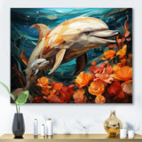Dolphin Marine Symphony Geometric - Orange Dolphin Wall Art