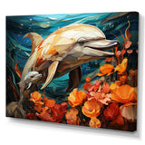 Dolphin Marine Symphony Geometric - Orange Dolphin Wall Art
