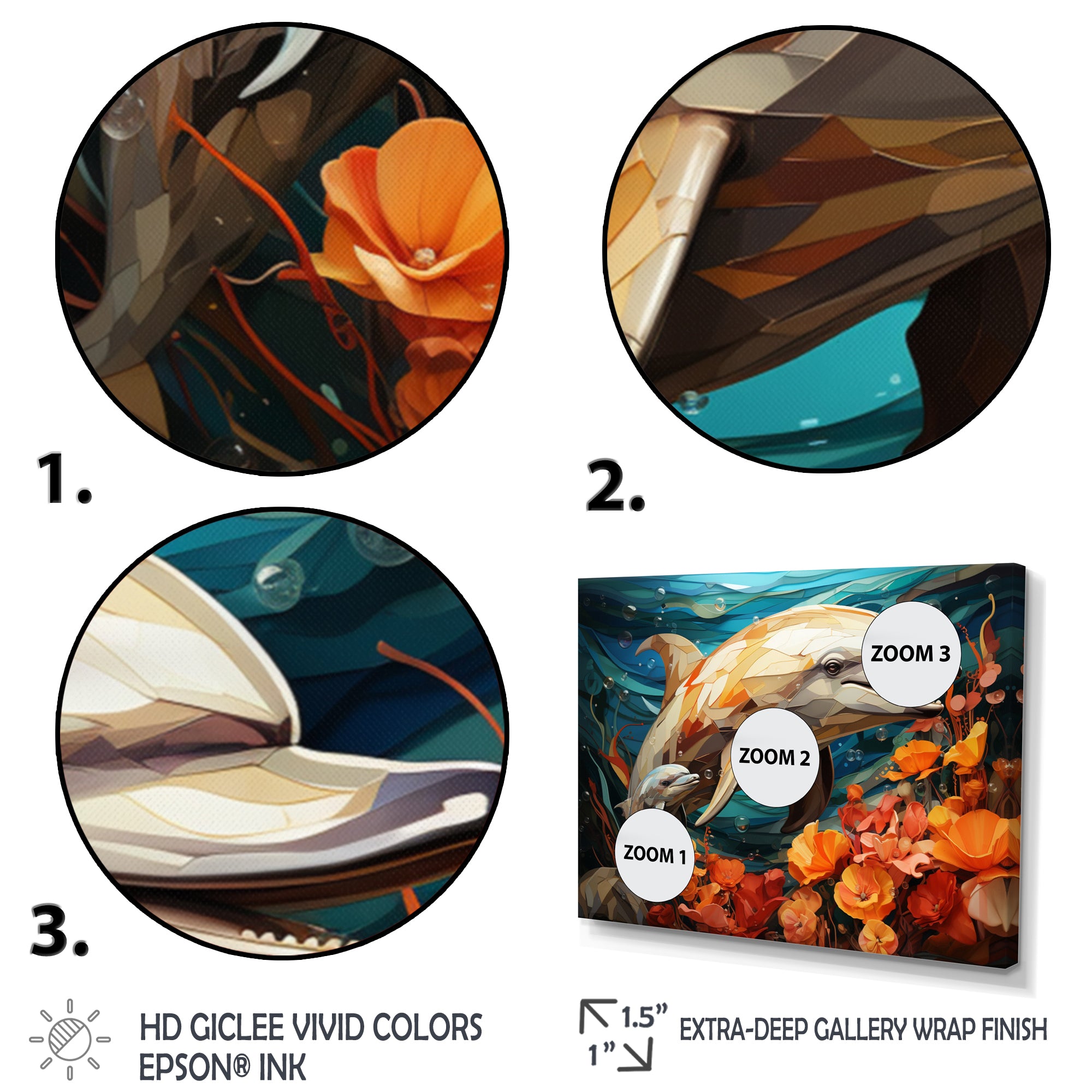 Dolphin Marine Symphony Geometric - Orange Dolphin Wall Art