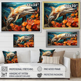 Dolphin Marine Symphony Geometric - Orange Dolphin Wall Art