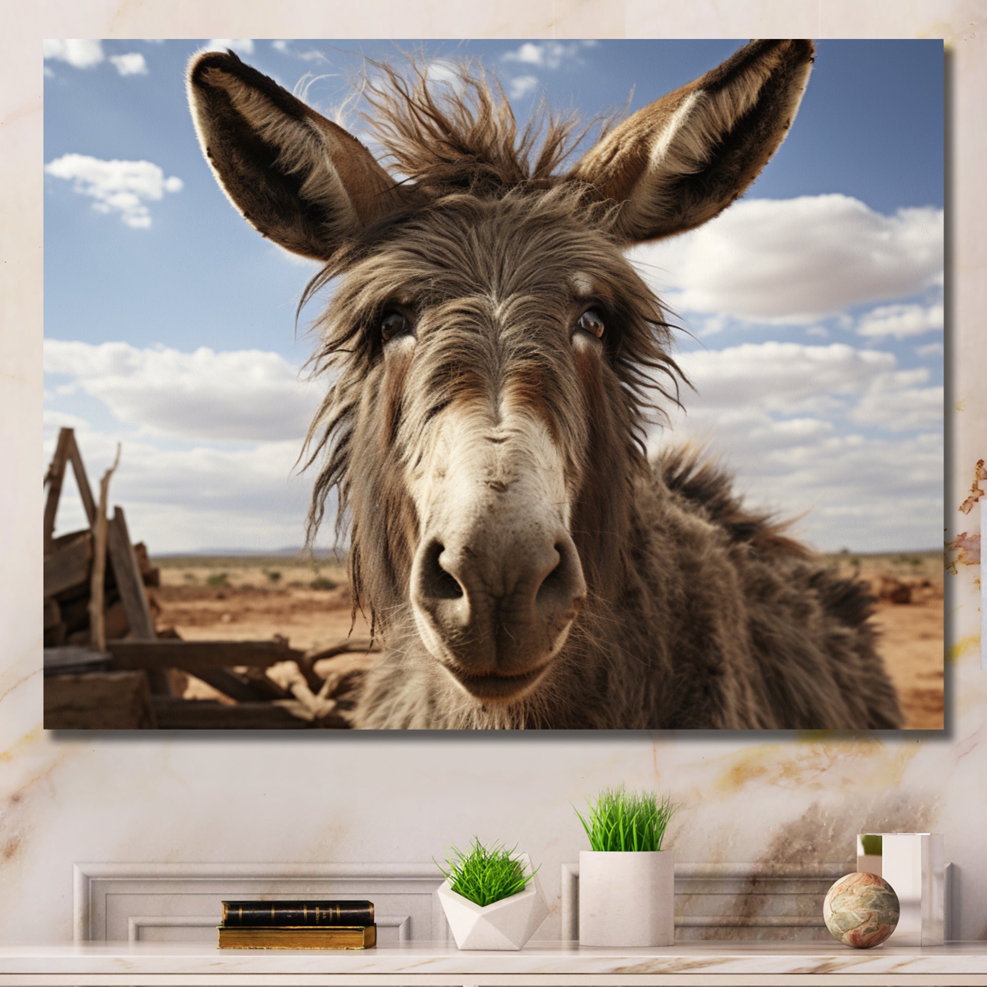 Grey Donkey Portrait - Donkey Canvas Wall Art