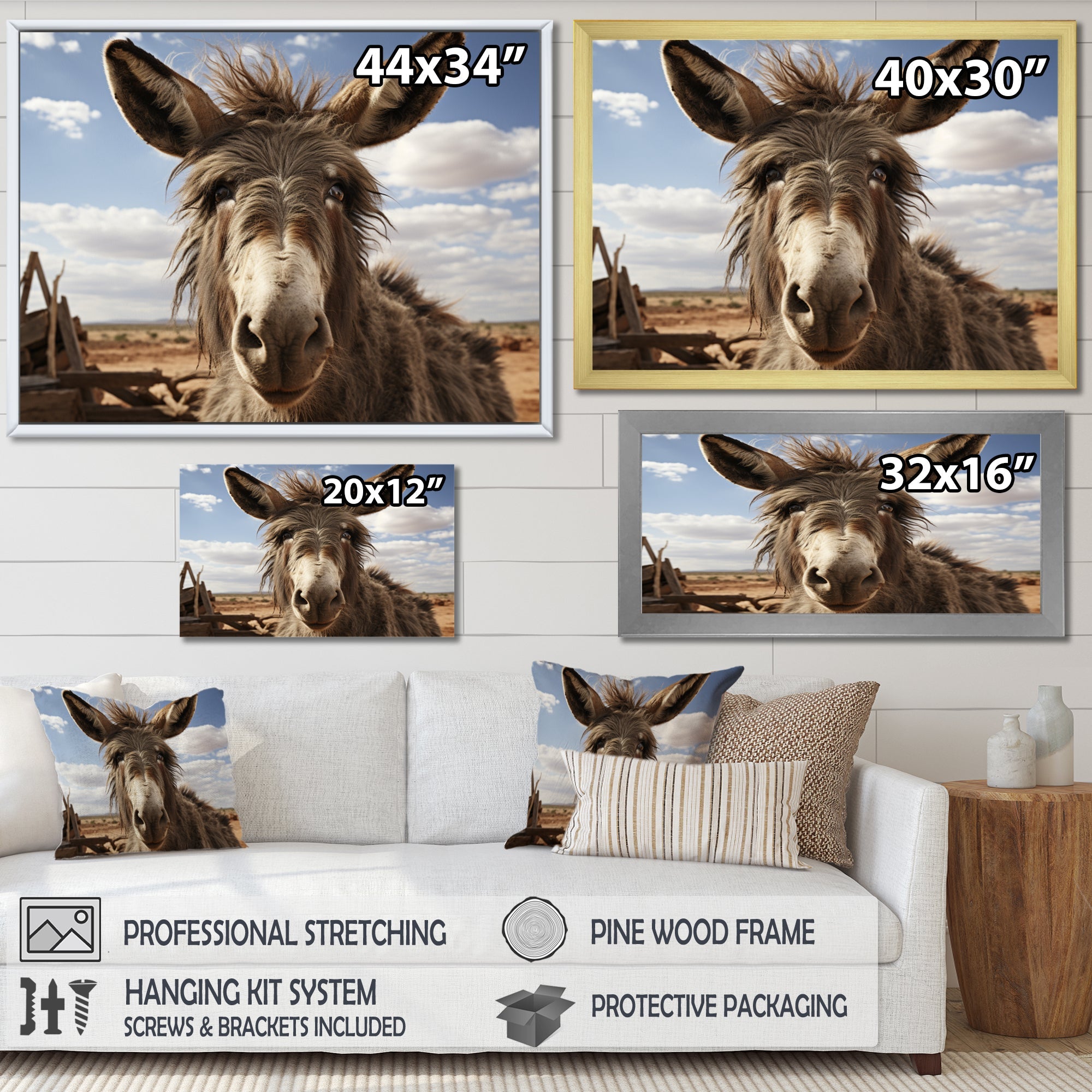 Grey Donkey Portrait - Donkey Canvas Wall Art