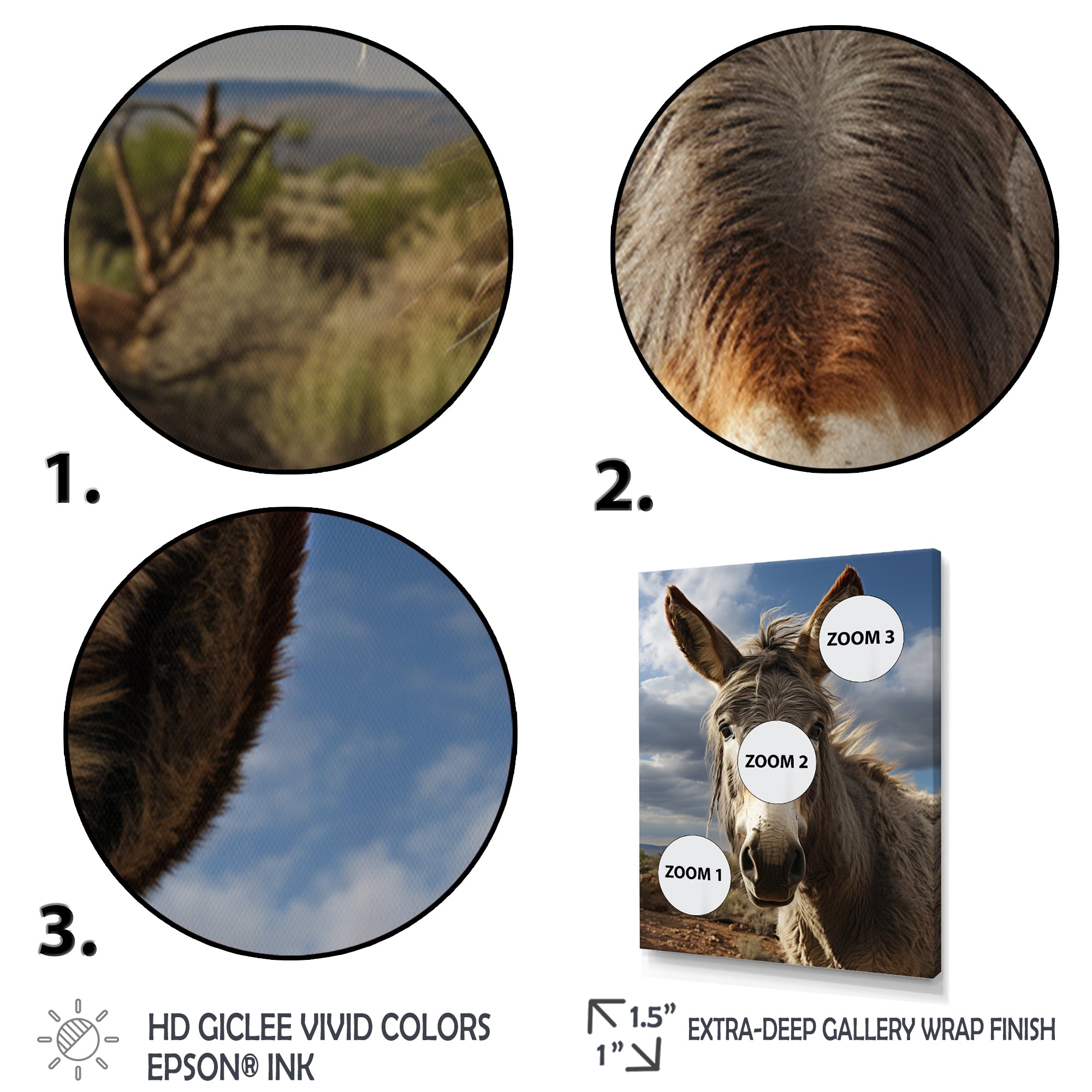 Grey Donkey Portrait Vibrant - Donkey Canvas Wall Art