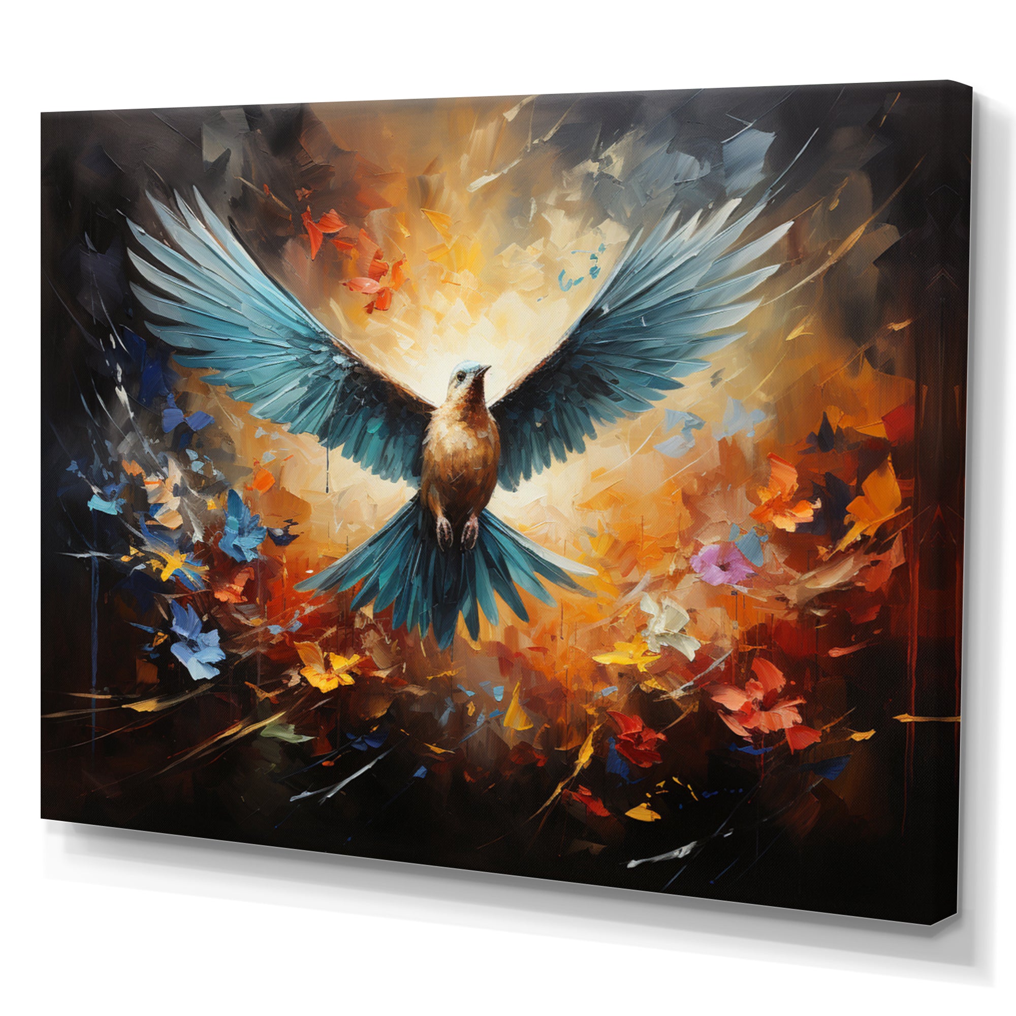 Teal Dove Winged Harmony Collage - Dove Framed Canvas Art