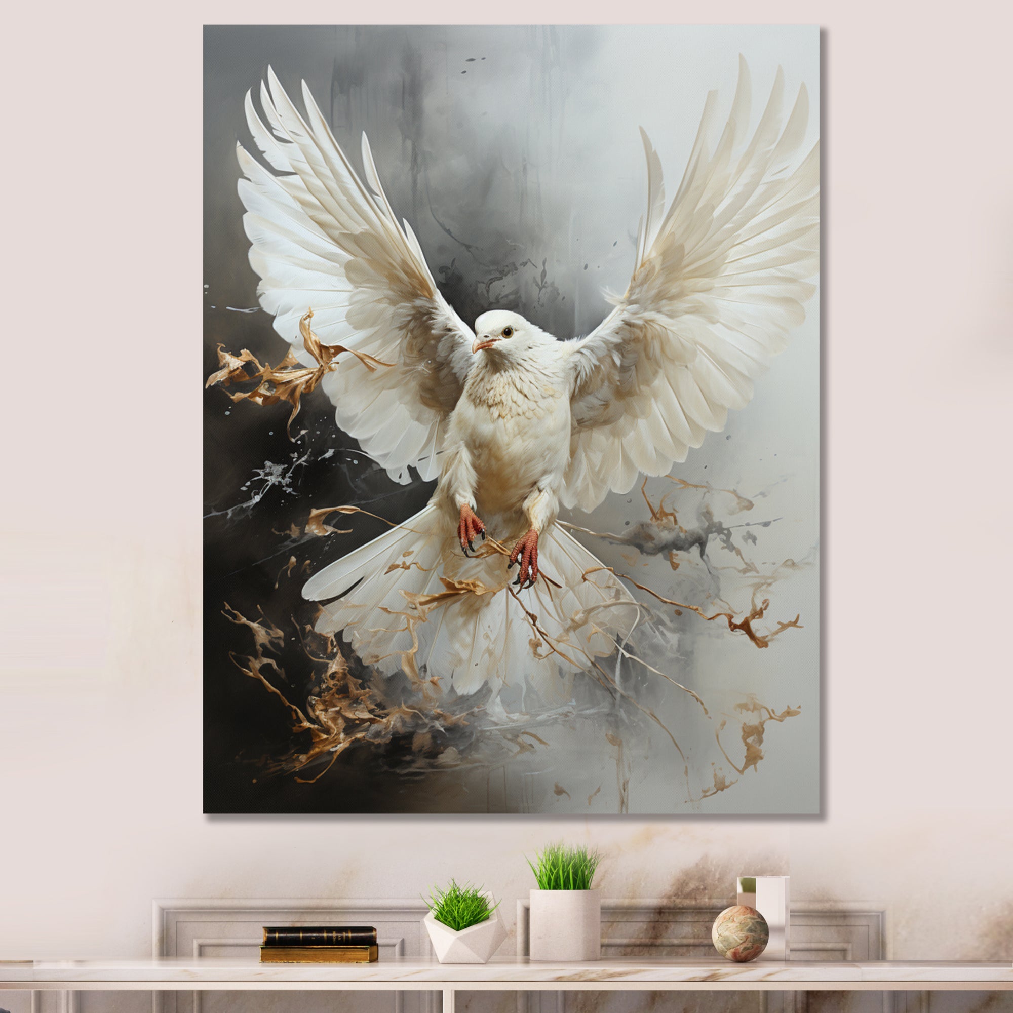 White Dove Winged Messenger - Dove Living Room Wall Art