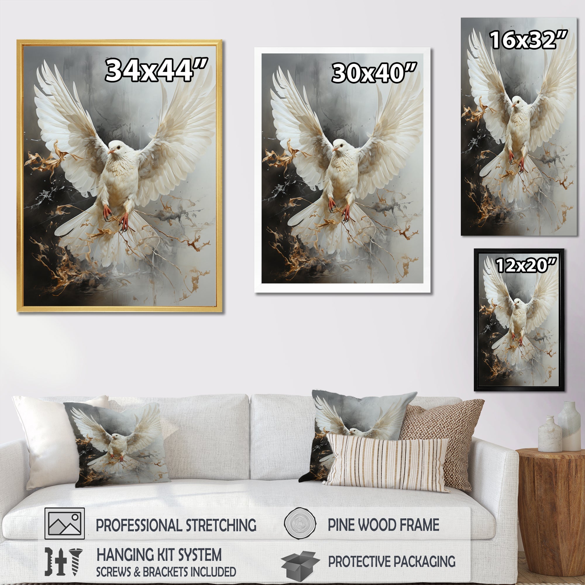White Dove Winged Messenger - Dove Living Room Wall Art