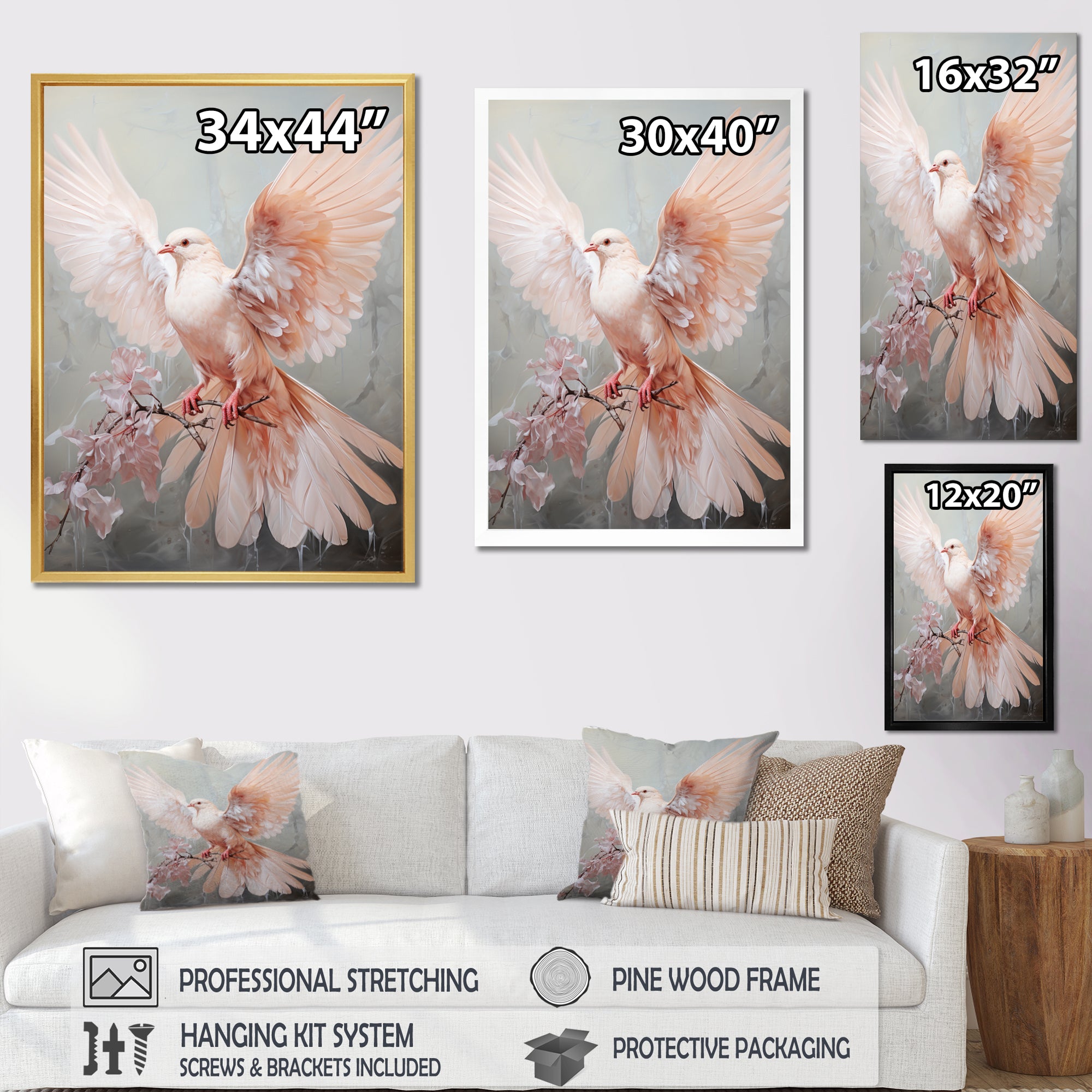 Pink Dove Winged Messenger - Dove Bedroom Wall Art