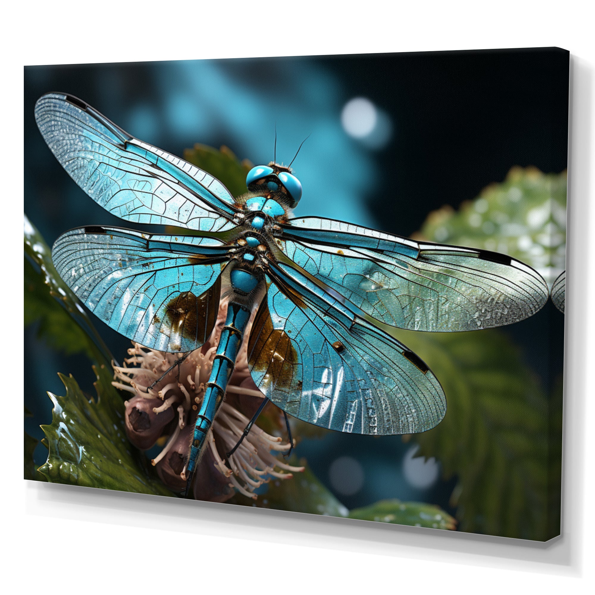 Teal Dragonfly Airborne Jewel - Dragonfly Canvas Wall Art